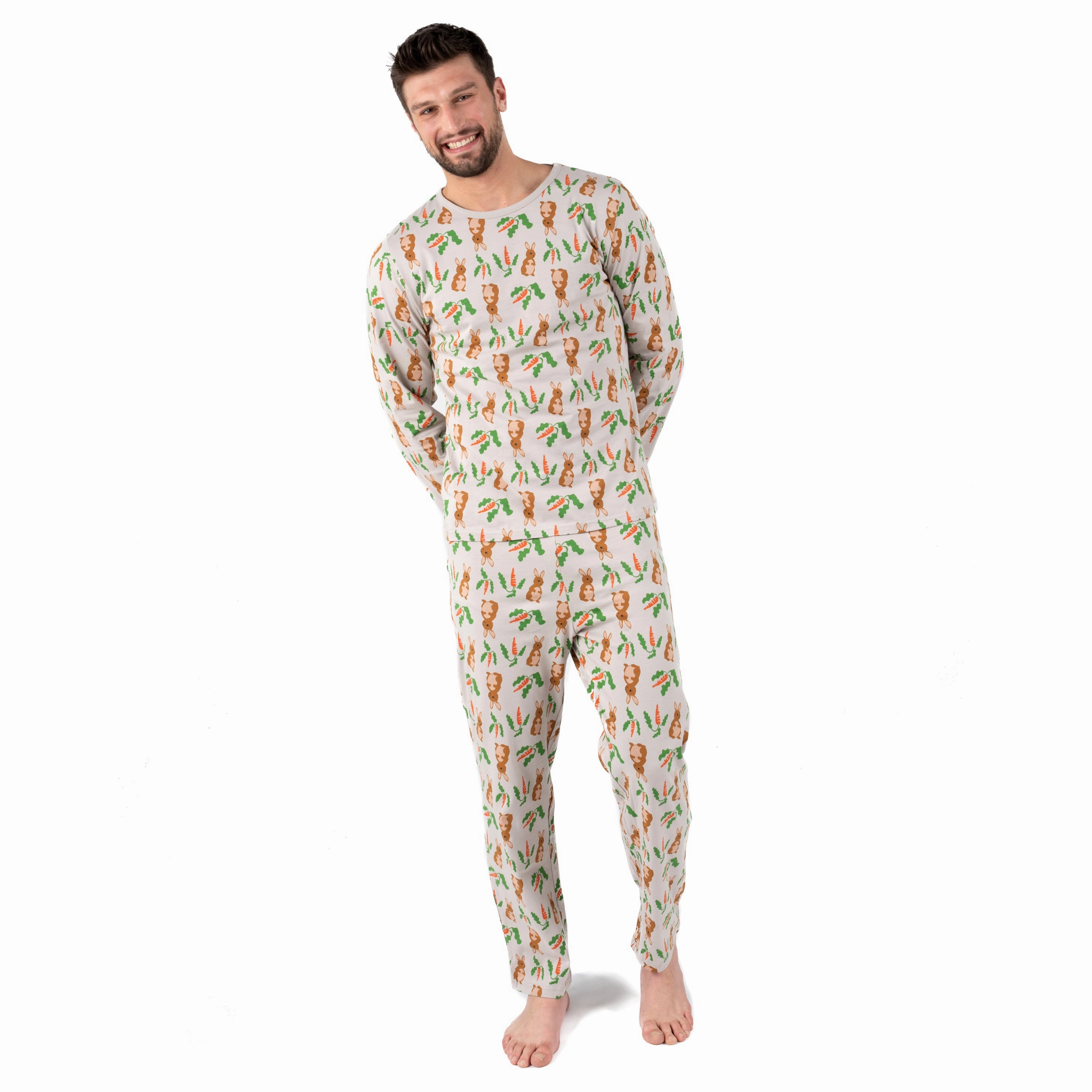 Mens Two Piece Cotton Loose Fit Pajamas Rabbit