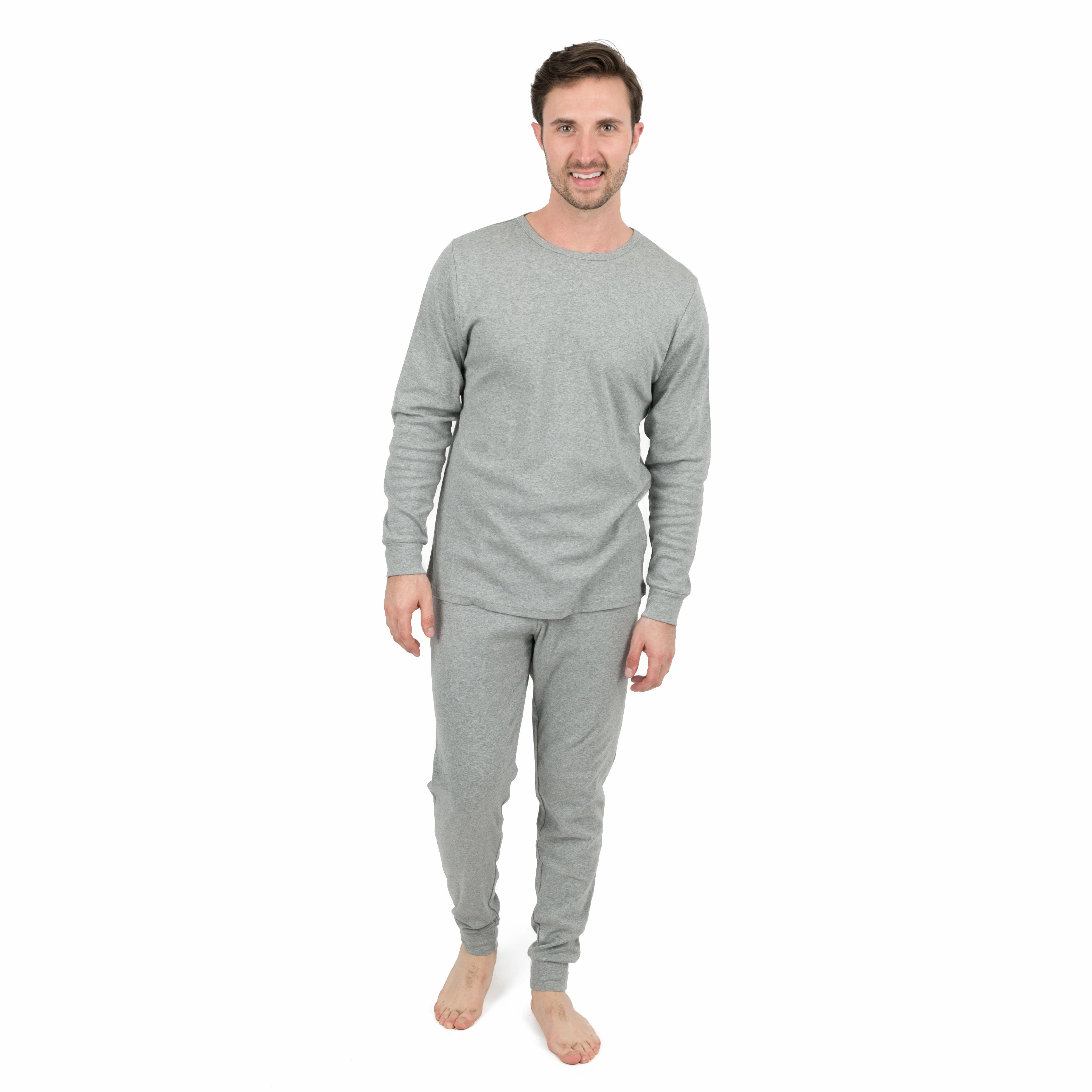 Mens Two Piece Cotton Pajamas Neutral Solid Color