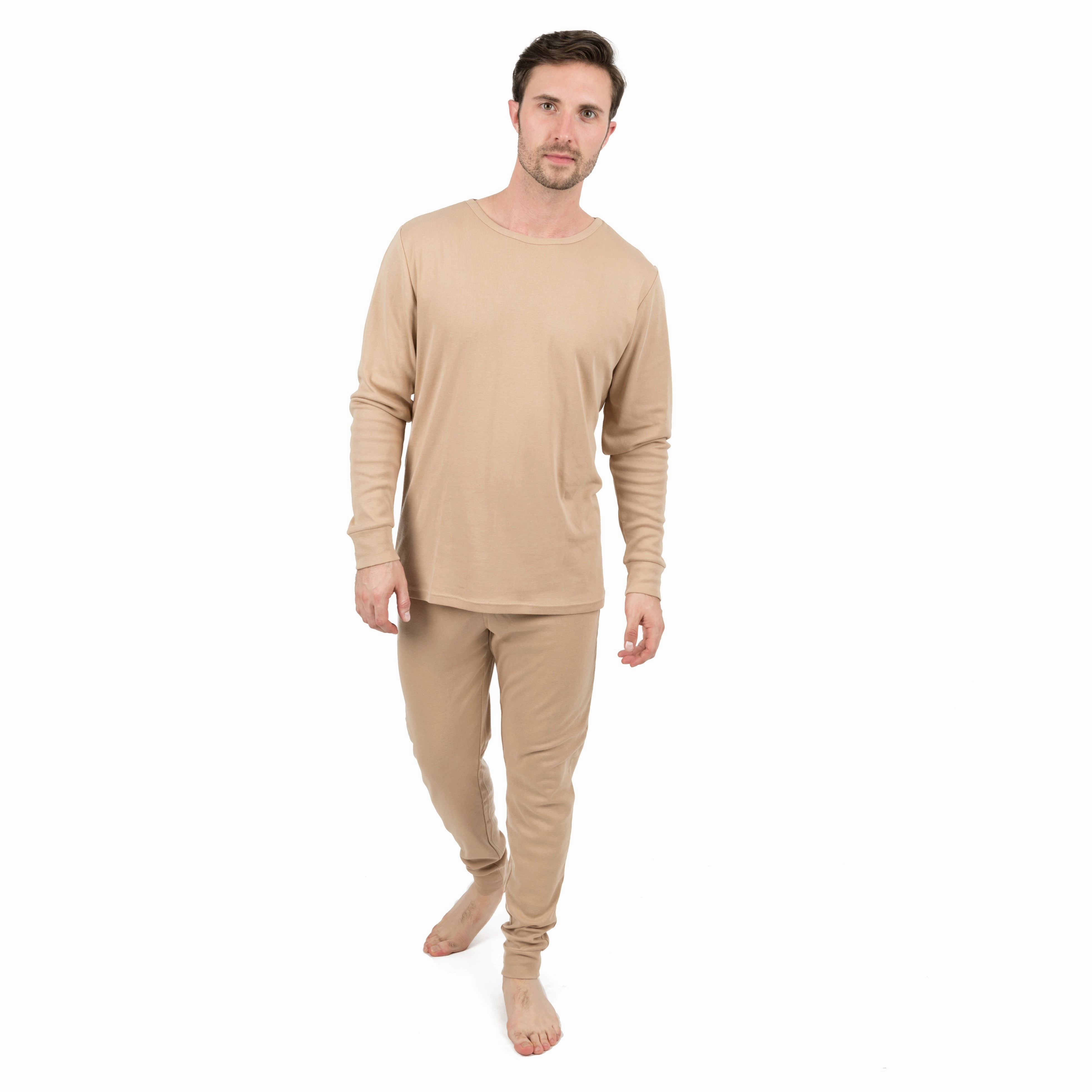 Mens Two Piece Cotton Pajamas Neutral Solid Color