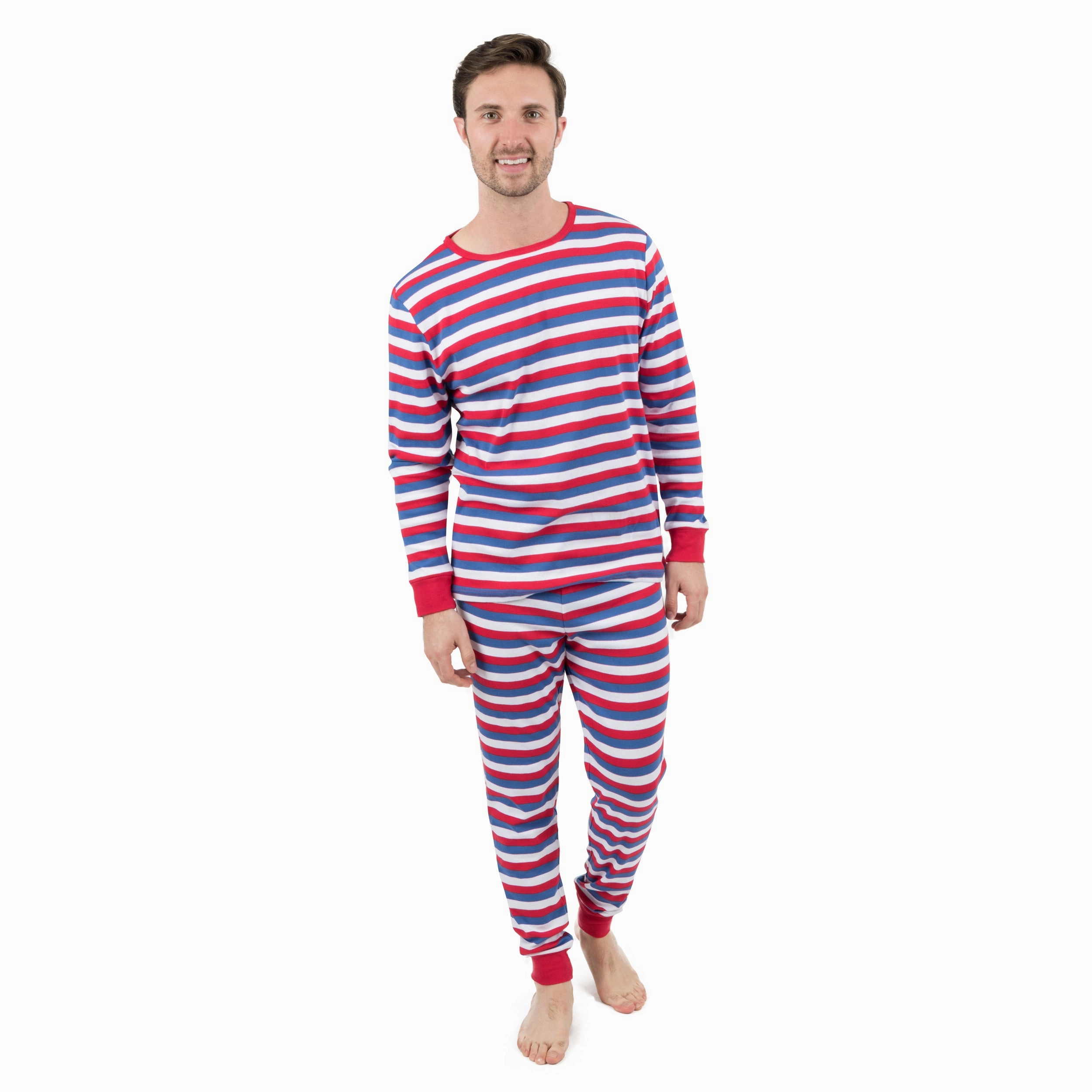Mens Two Piece Cotton Pajamas Striped