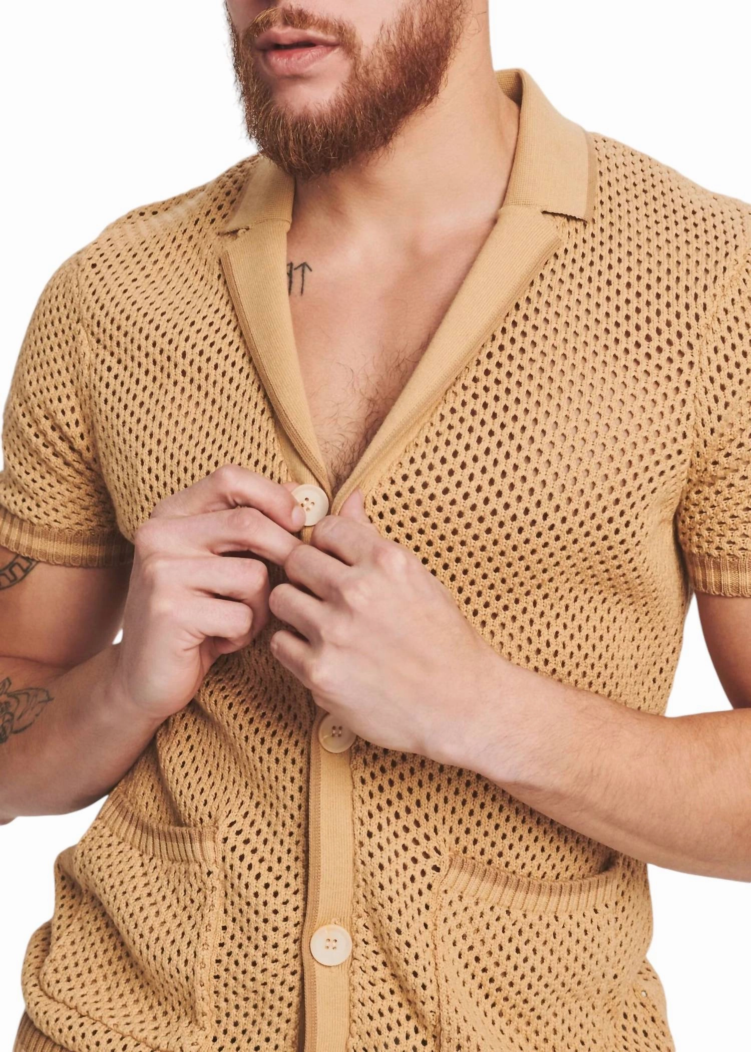Michael Crochet Cardigan In Beige