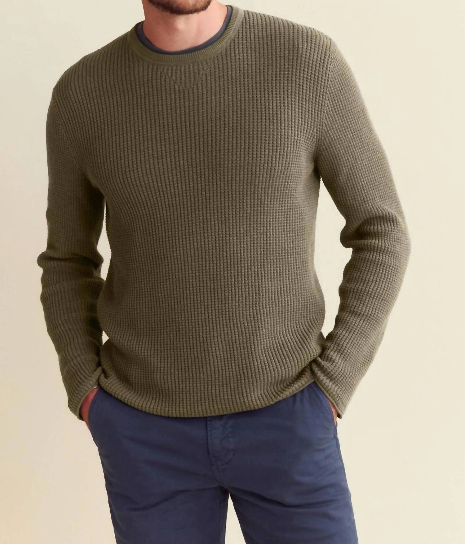 Mini Waffle Crewneck Sweater In Olive