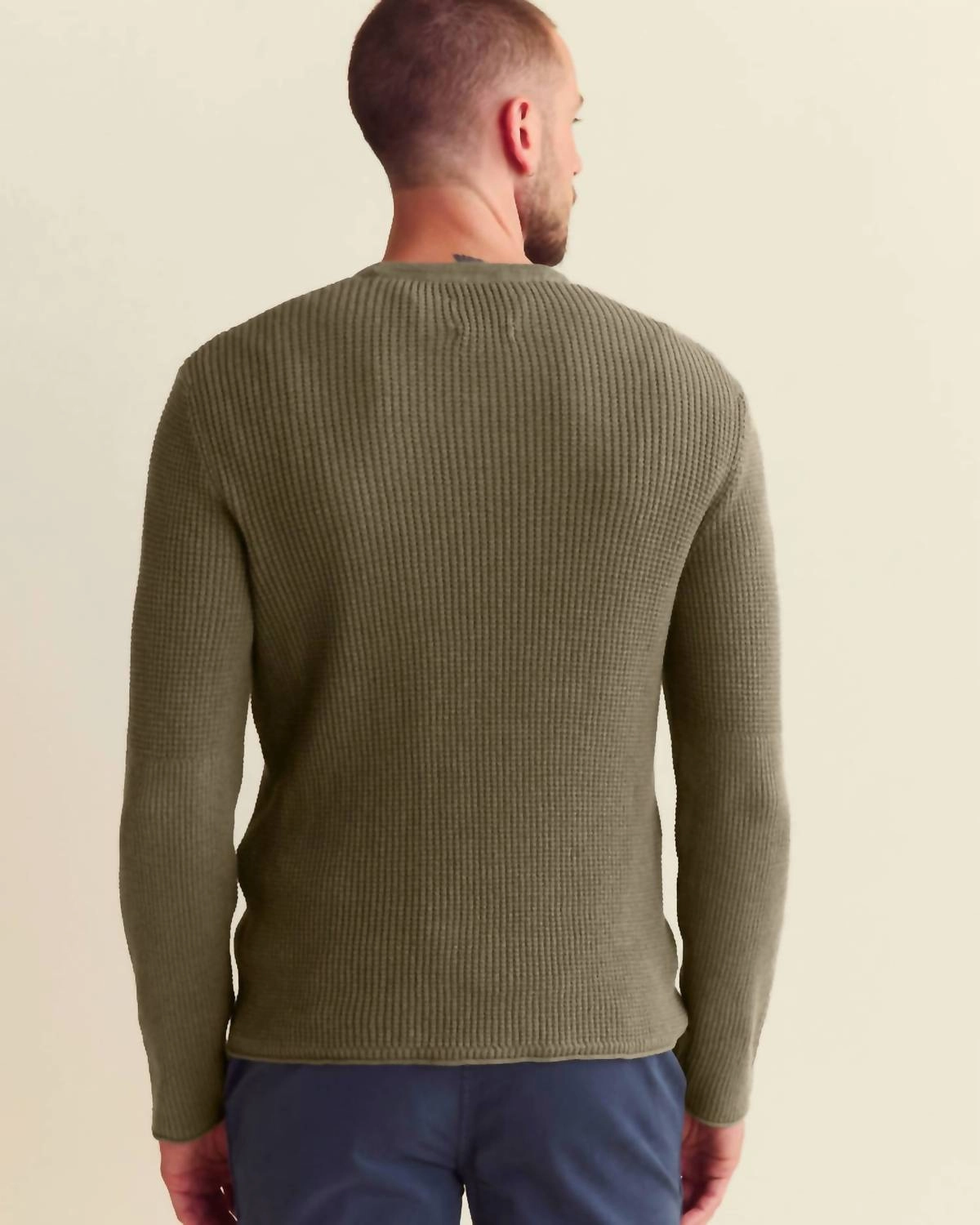 Mini Waffle Crewneck Sweater In Olive