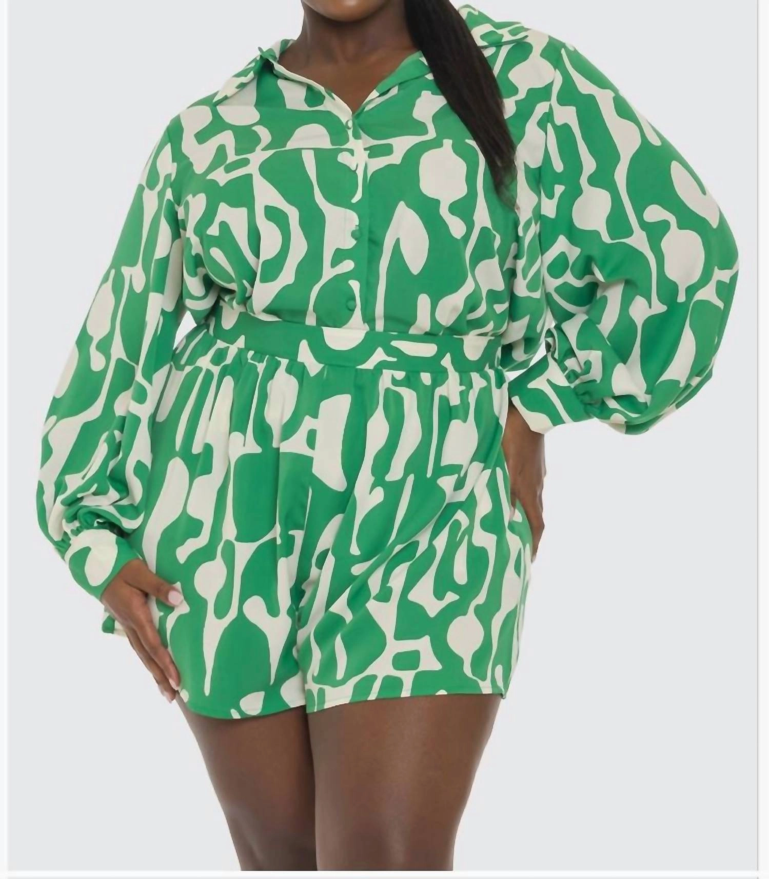 Mod Boss Shorts Set - Plus In Green And White