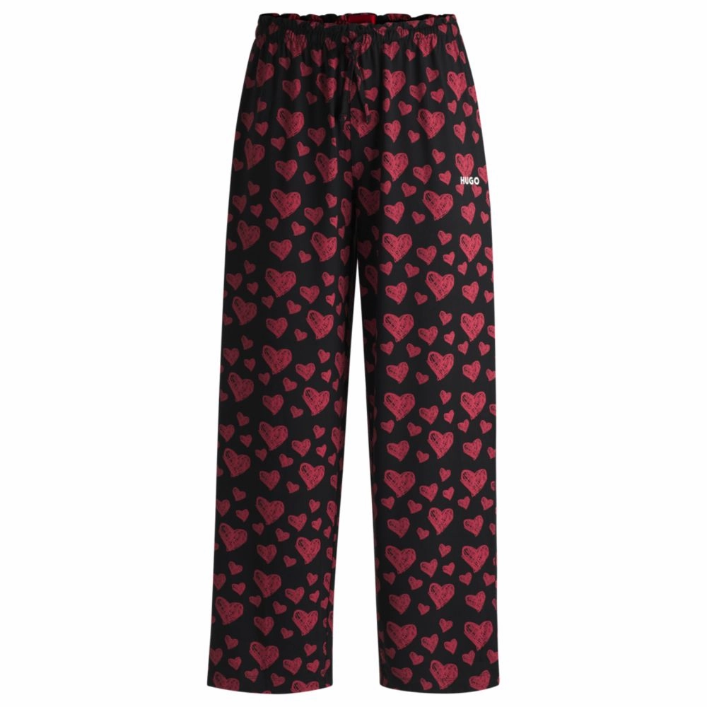 Modal-blend jersey pajama bottoms with repeat heart print