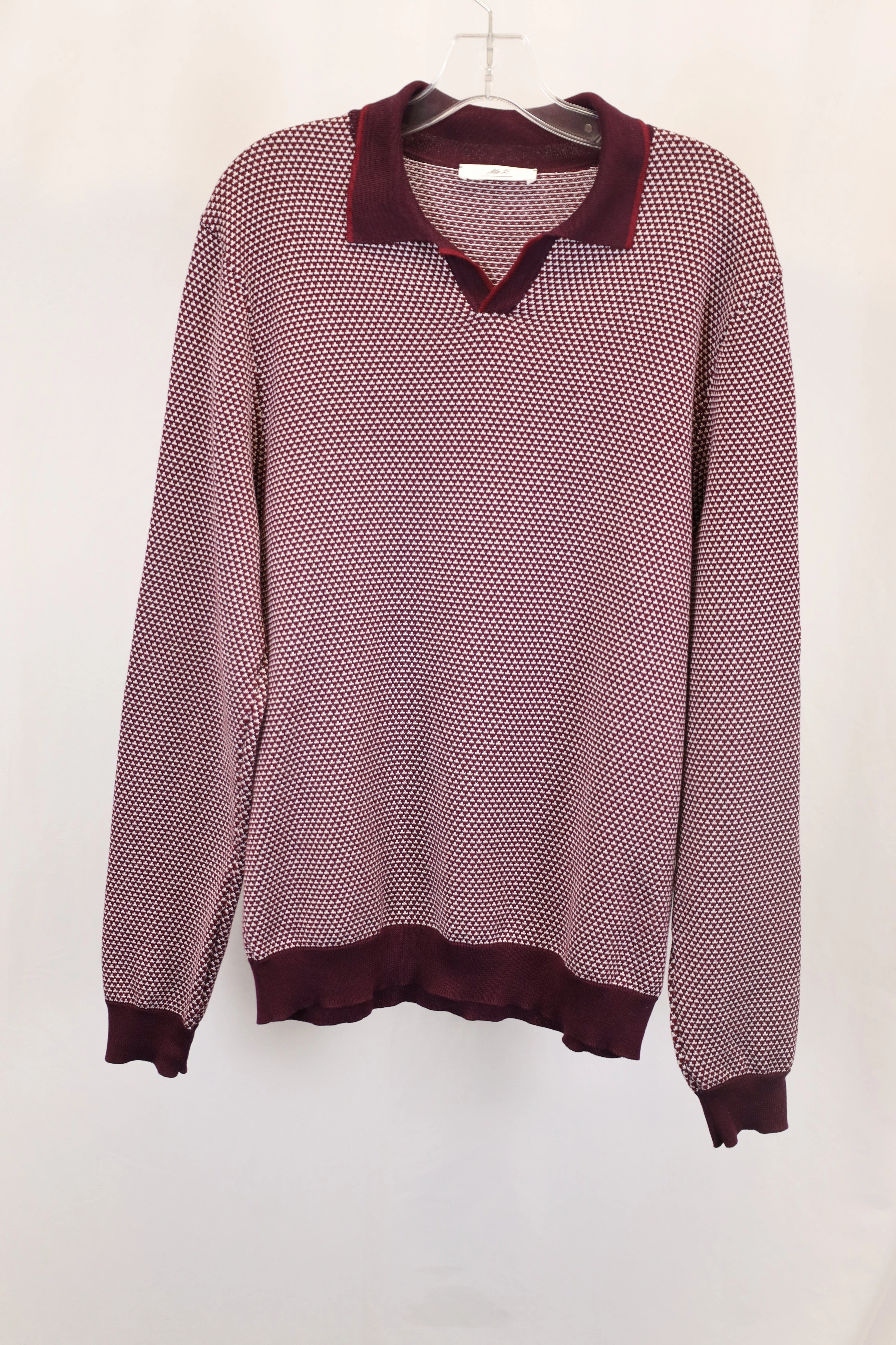 Mr P. Slim-Fit Honeycomb-Knit Polo Long-Sleeve Shirt in Red Cotton