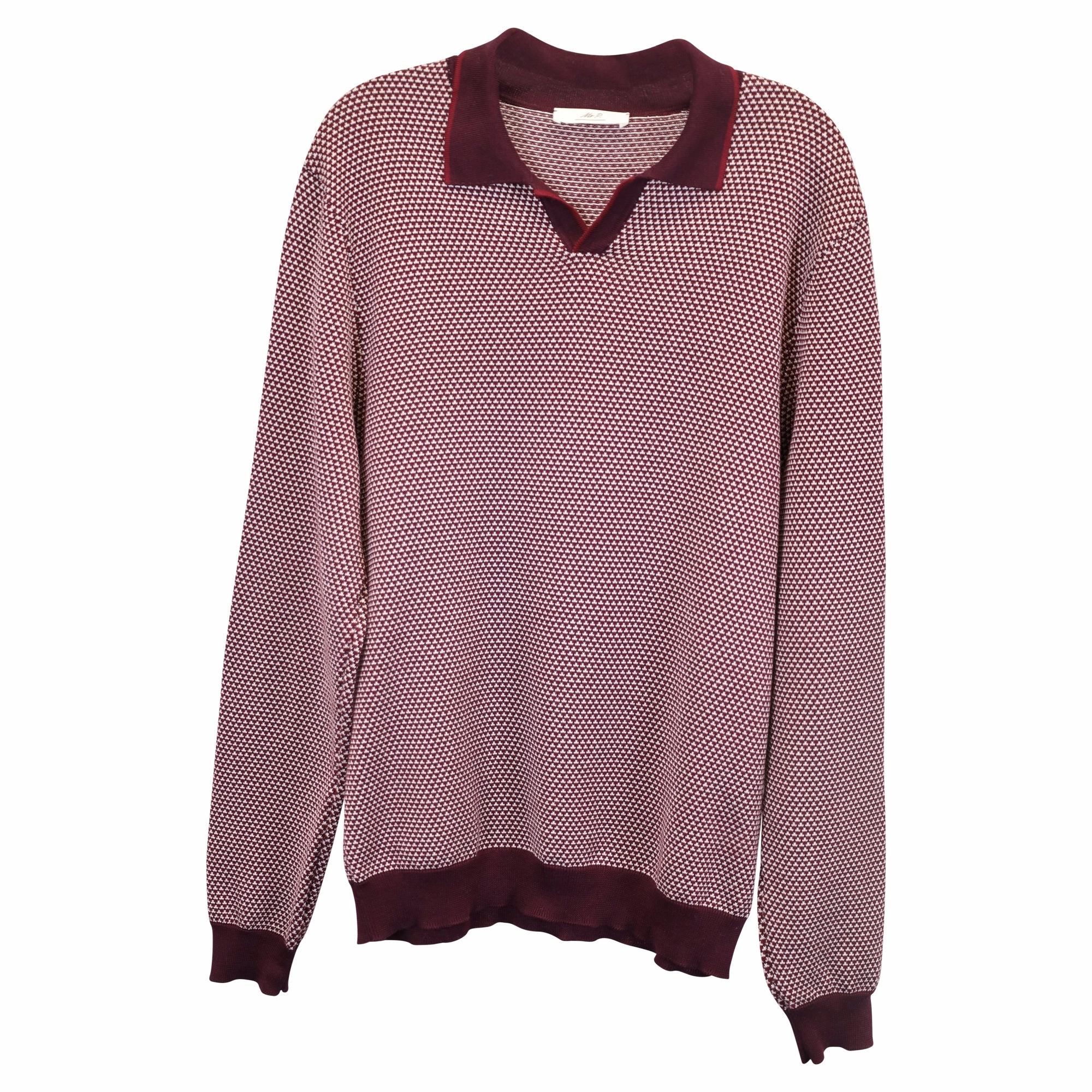 Mr P. Slim-Fit Honeycomb-Knit Polo Long-Sleeve Shirt in Red Cotton
