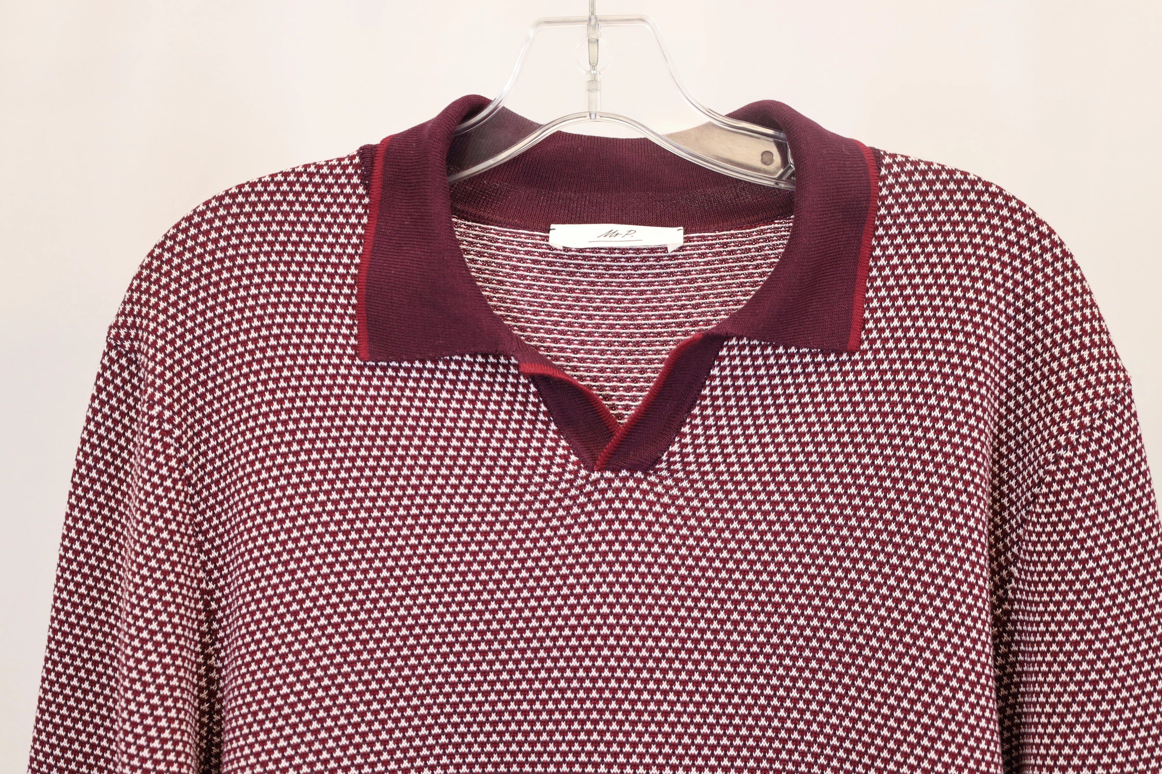 Mr P. Slim-Fit Honeycomb-Knit Polo Long-Sleeve Shirt in Red Cotton