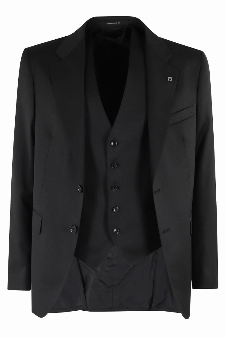 Napoli Suit With Classic Vest In Black 110S Virgin Wool