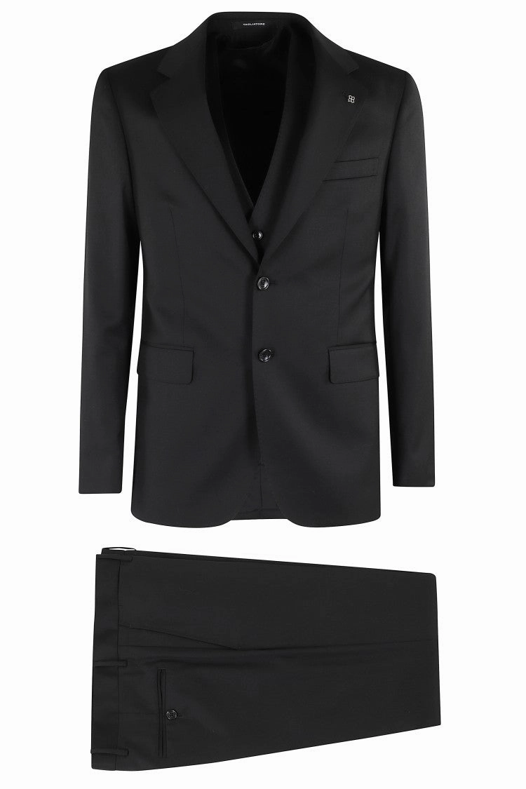 Napoli Suit With Classic Vest In Black 110S Virgin Wool