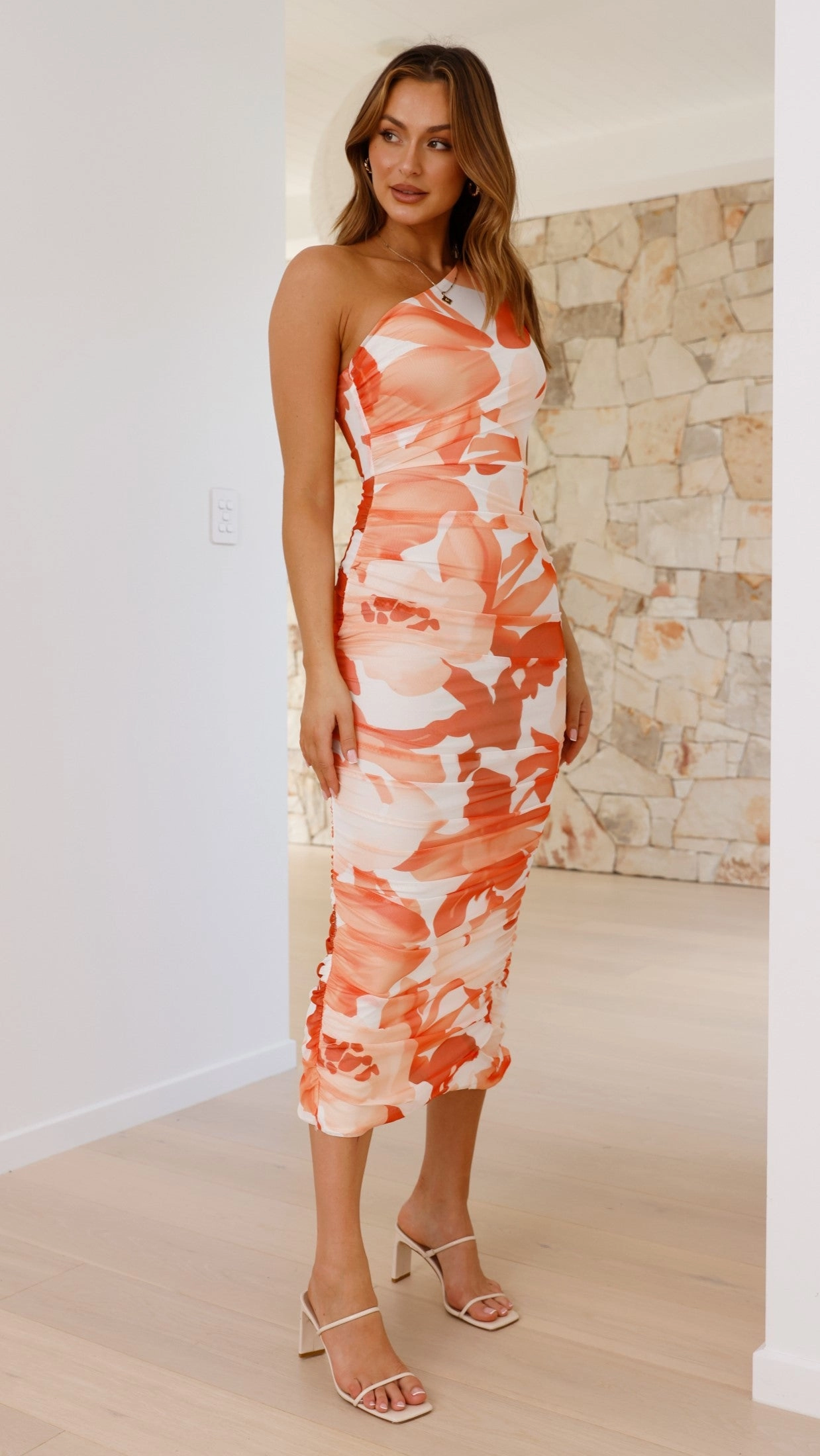 Natalia Midi Dress - Orange Floral