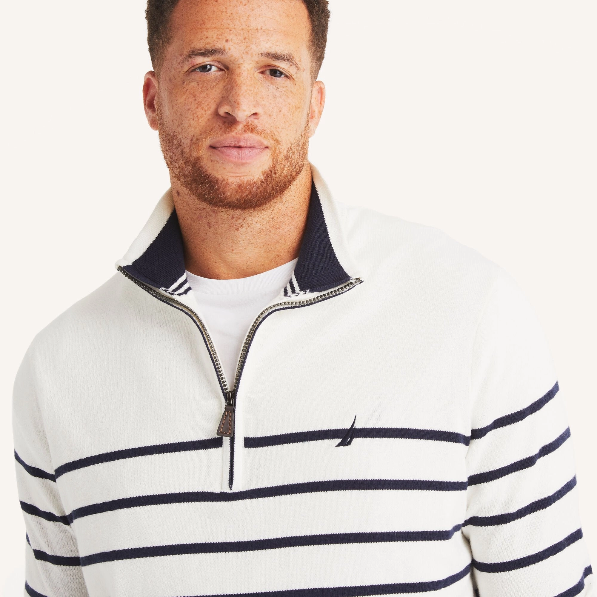 Nautica Mens Big & Tall Navtech Striped Quarter-Zip Sweater