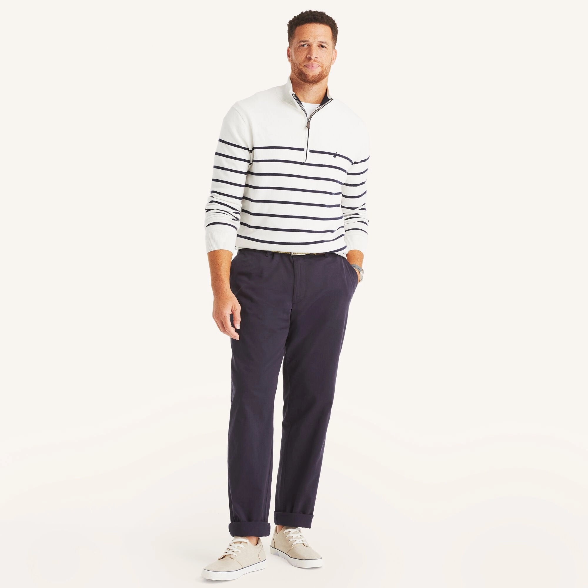Nautica Mens Big & Tall Navtech Striped Quarter-Zip Sweater