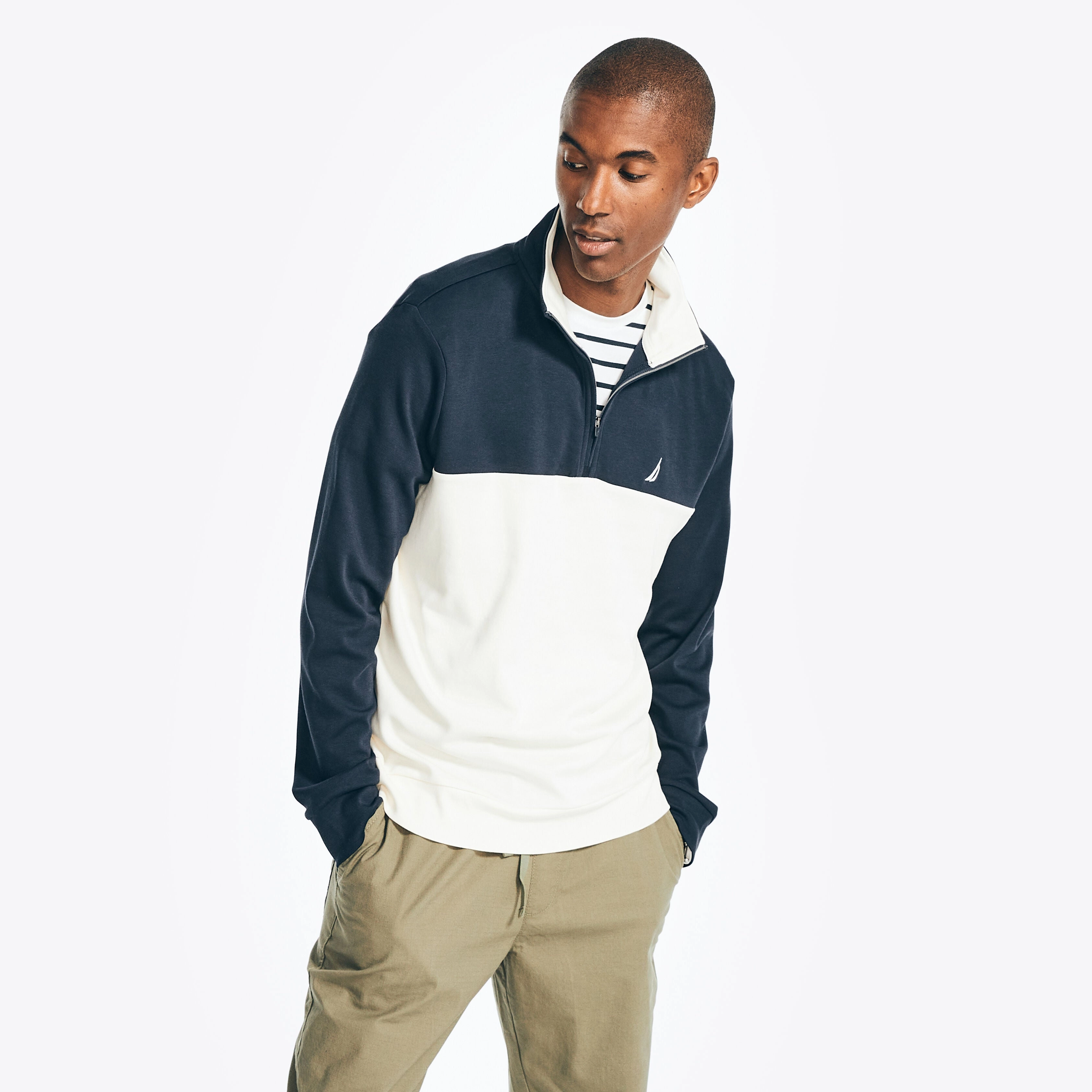 Nautica Mens Colorblock Quarter-Zip Sweatshirt