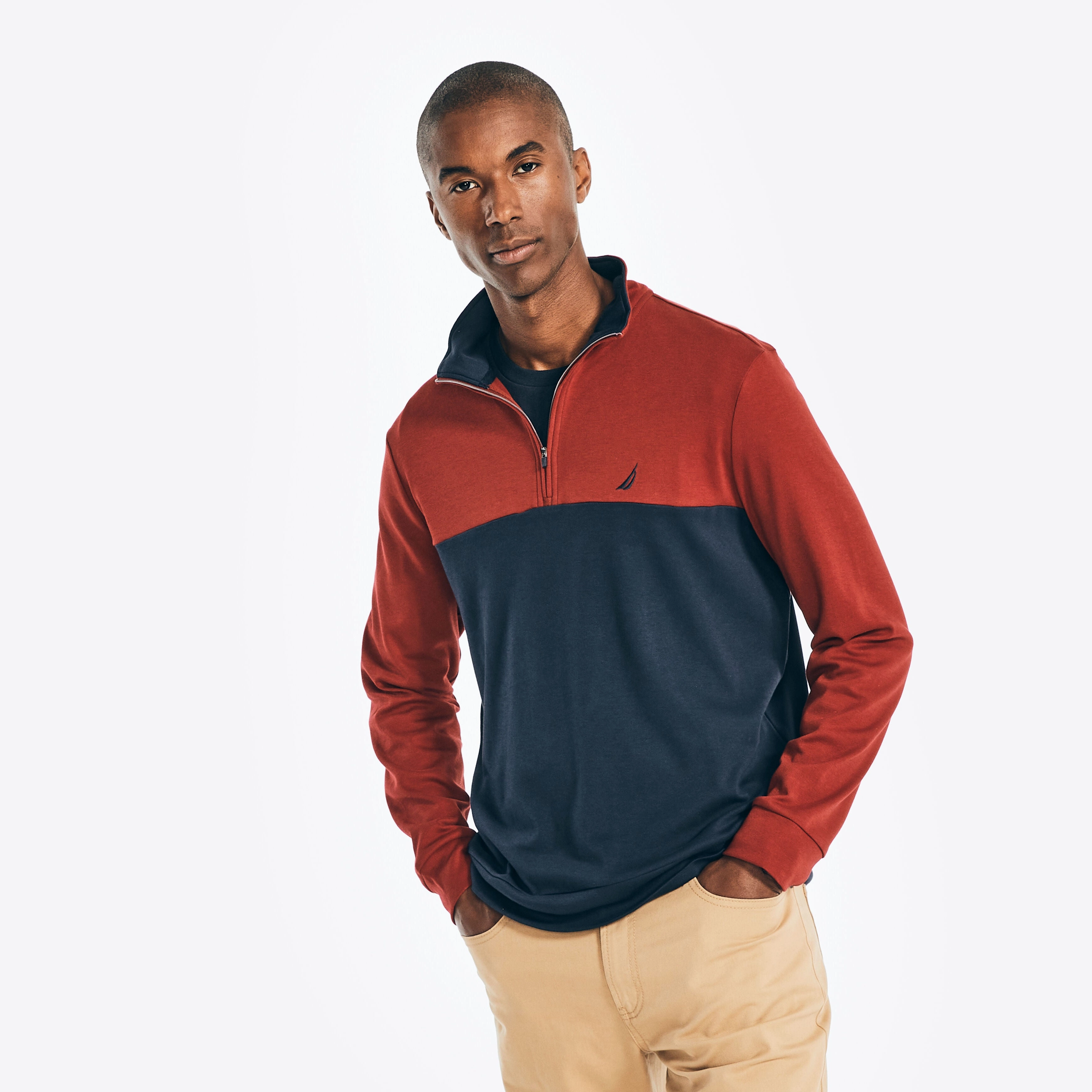 Nautica Mens Colorblock Quarter-Zip Sweatshirt