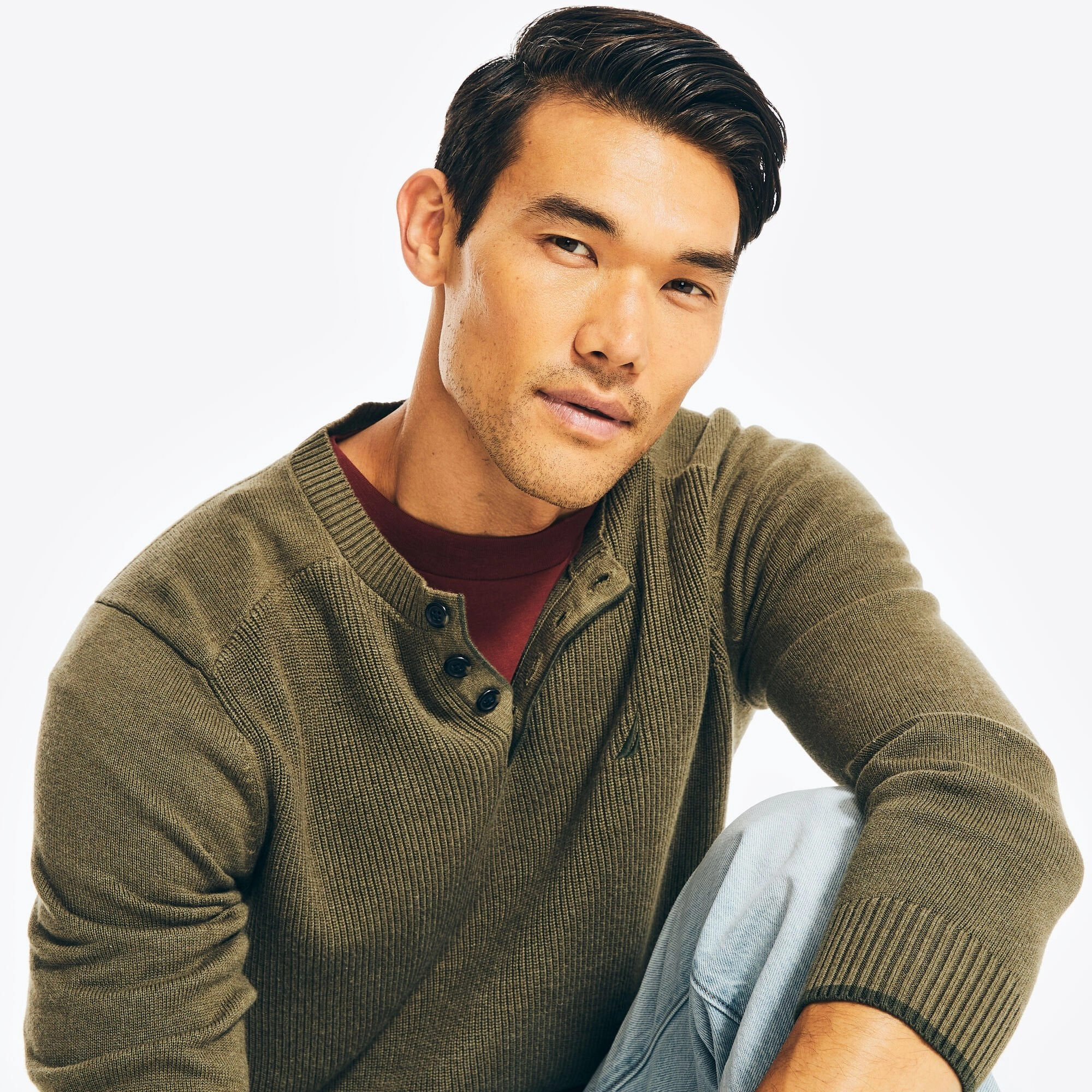 Nautica Mens Long-Sleeve Henley Sweater