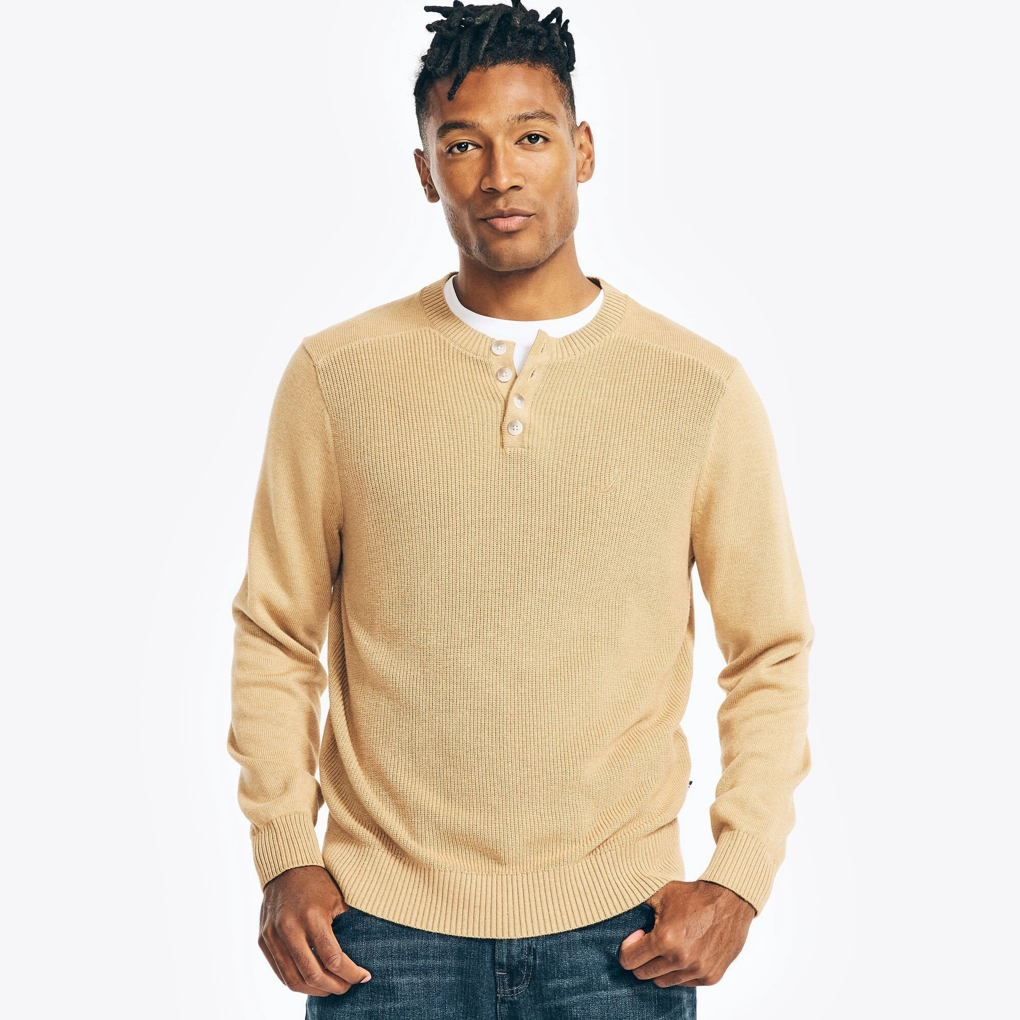 Nautica Mens Long-Sleeve Henley Sweater