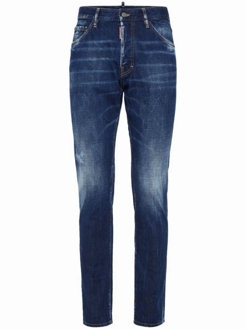 Navy Blue Cotton Whiskered Jeans