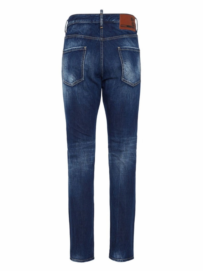 Navy Blue Cotton Whiskered Jeans