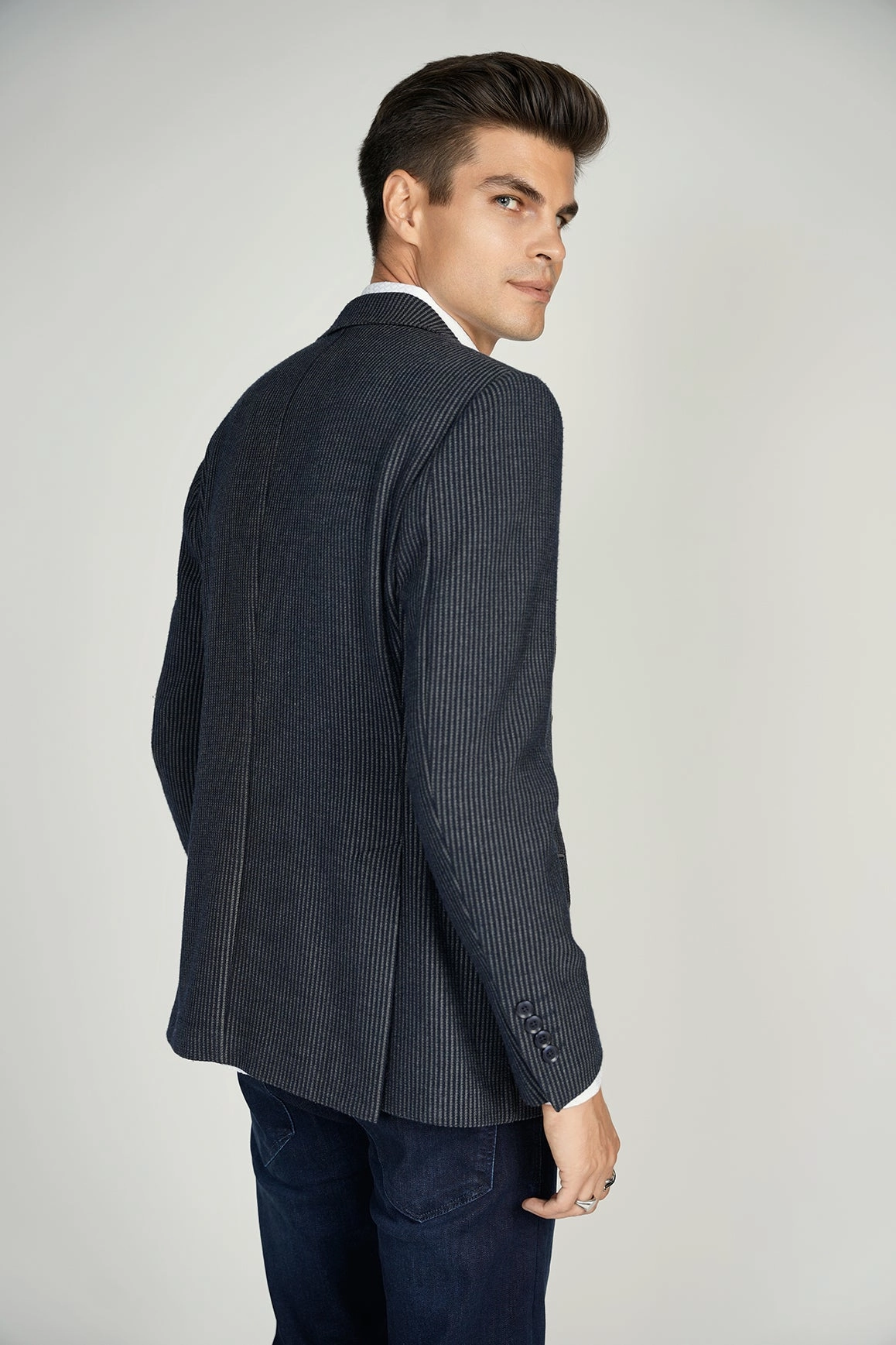 Navy Striped Knit Sportcoat