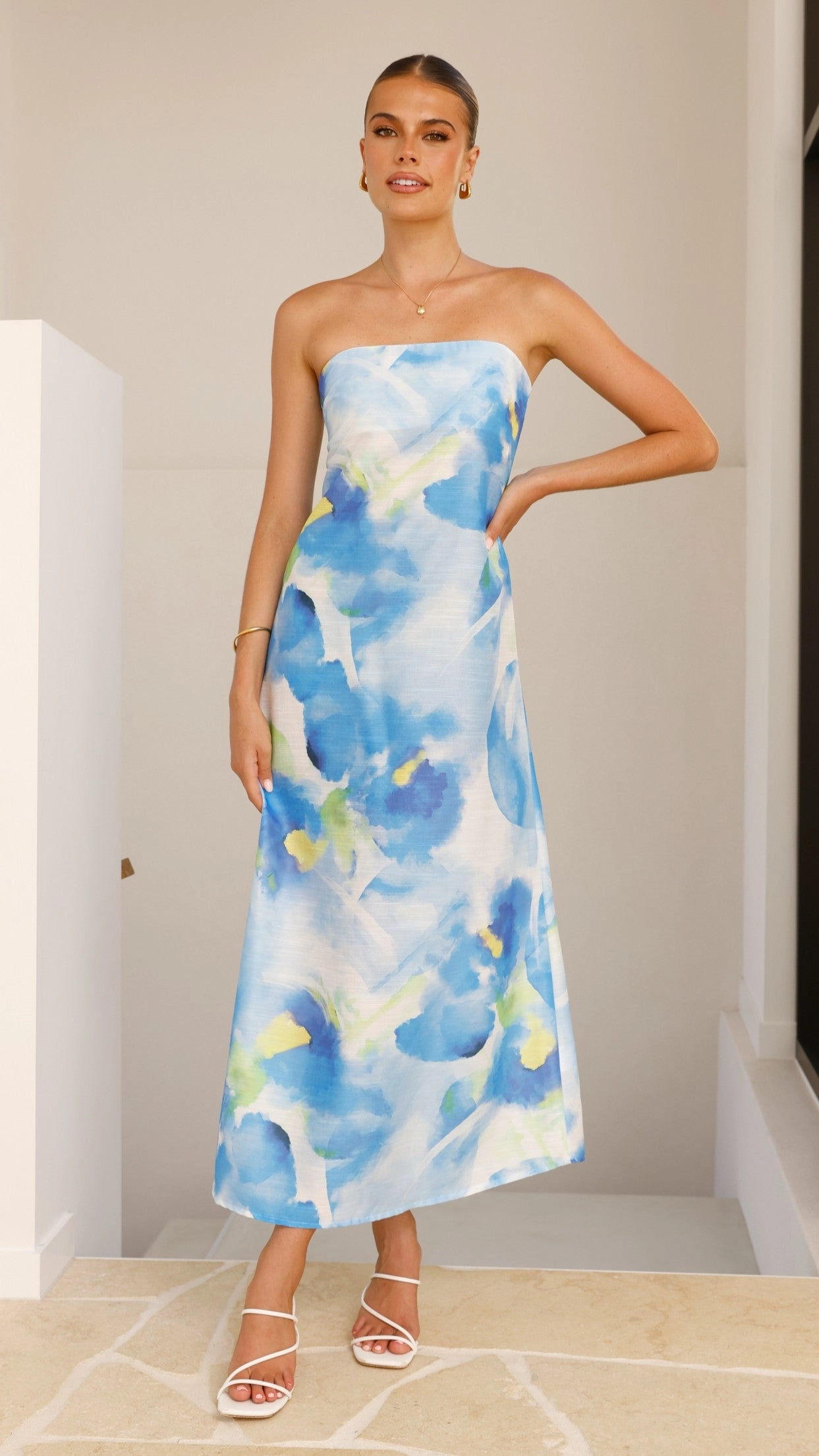 Nora Strapless Maxi Dress - Blue Floral