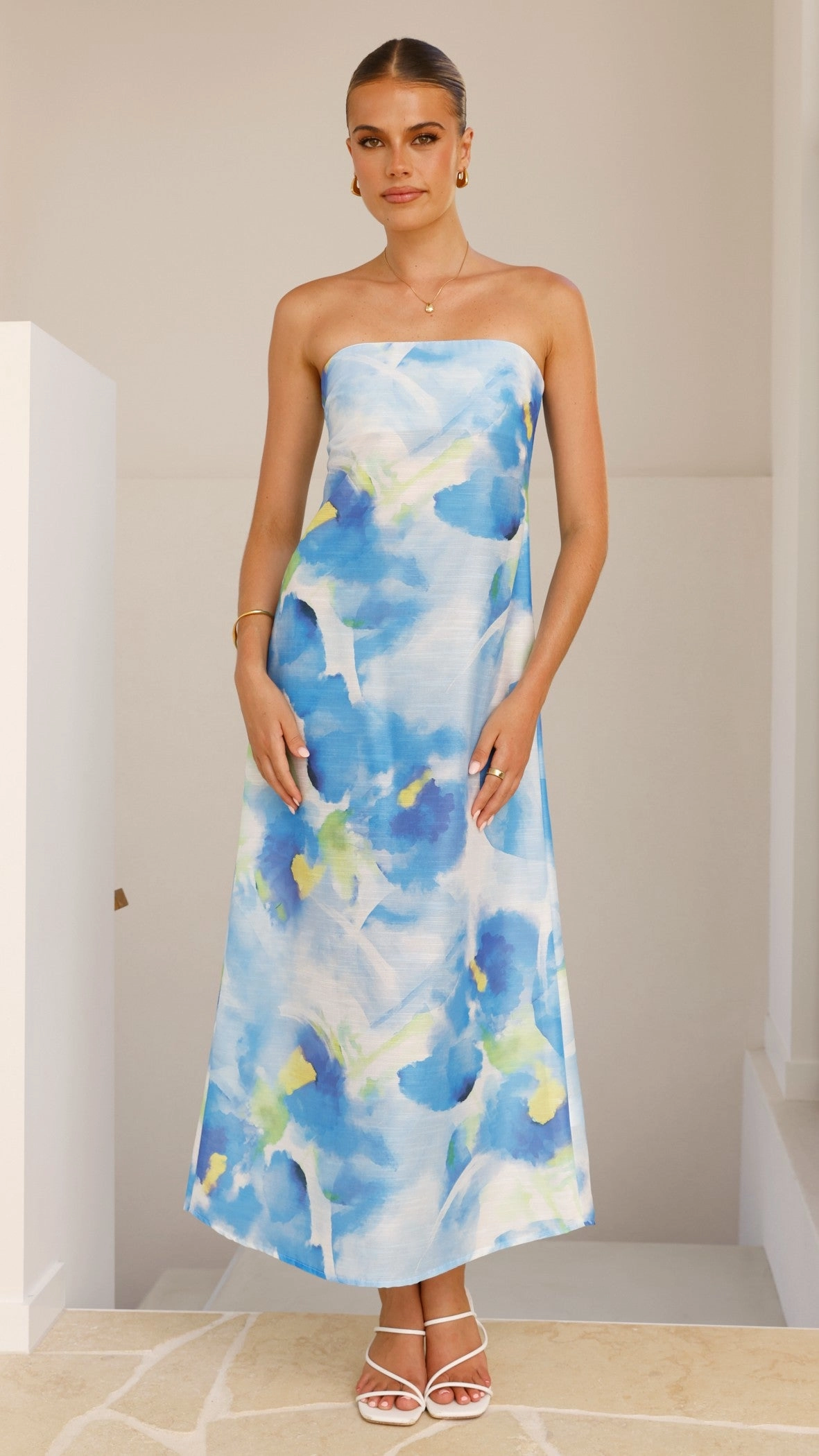 Nora Strapless Maxi Dress - Blue Floral