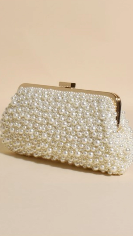 Norma Jean Faux Pearl Clutch - Cream/Gold