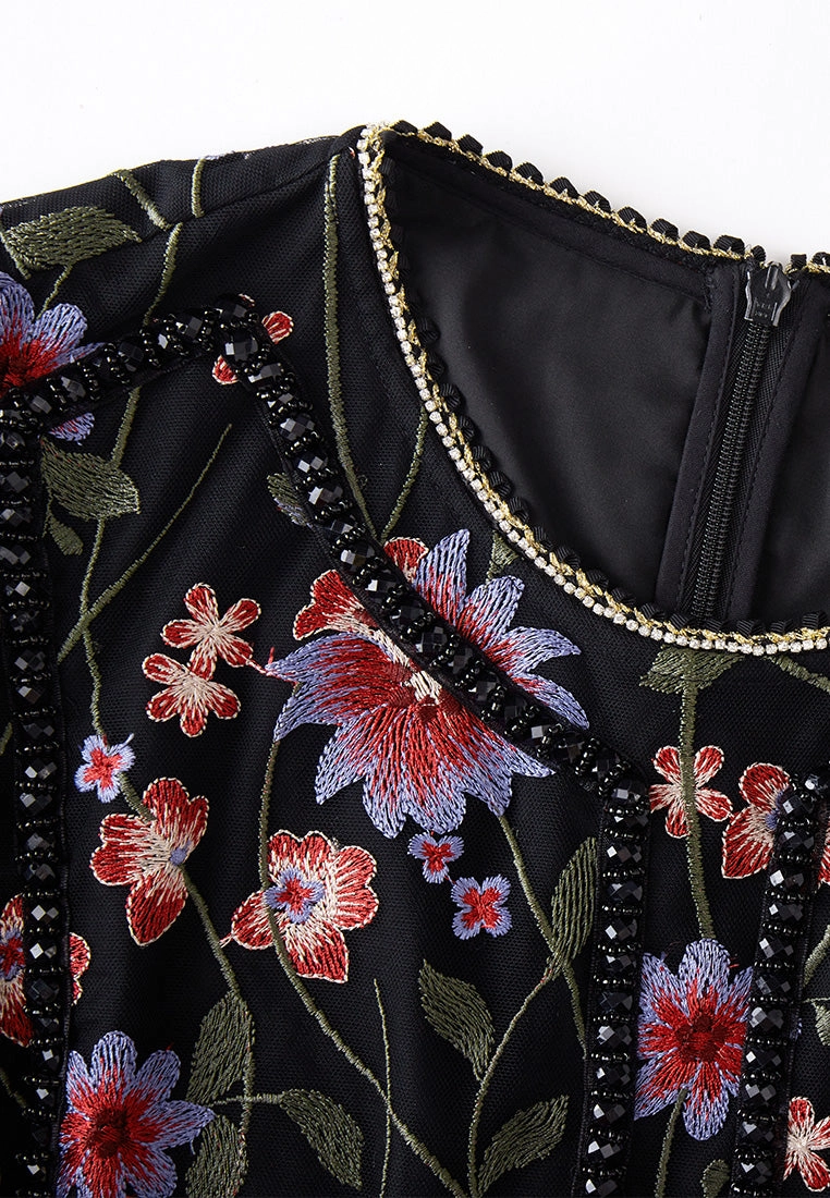 Oriental Embroidered Mesh Maxi Dress