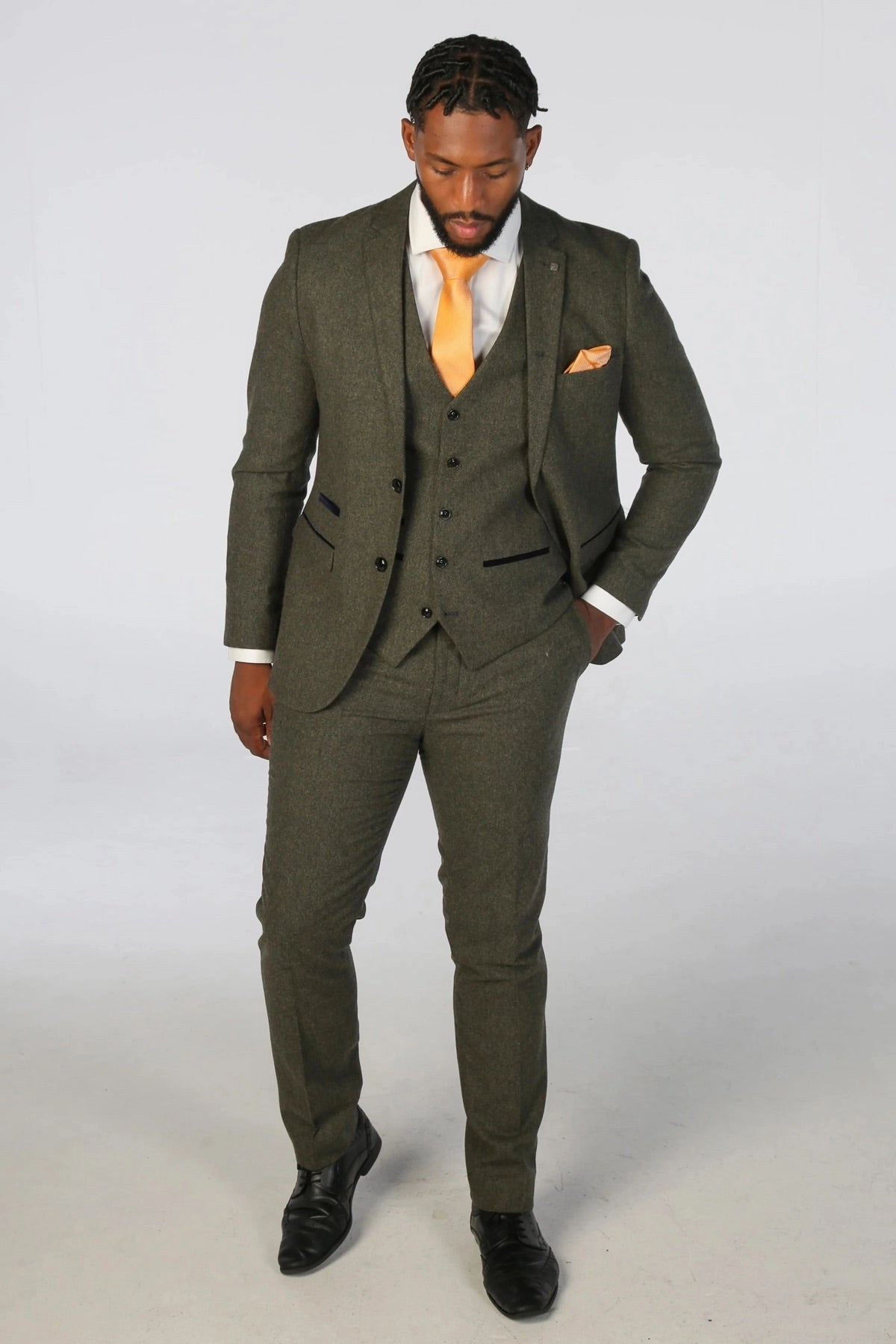 Oscar 3 Piece Suit Wool Blend Tweed Tailored Fit Formal Dress