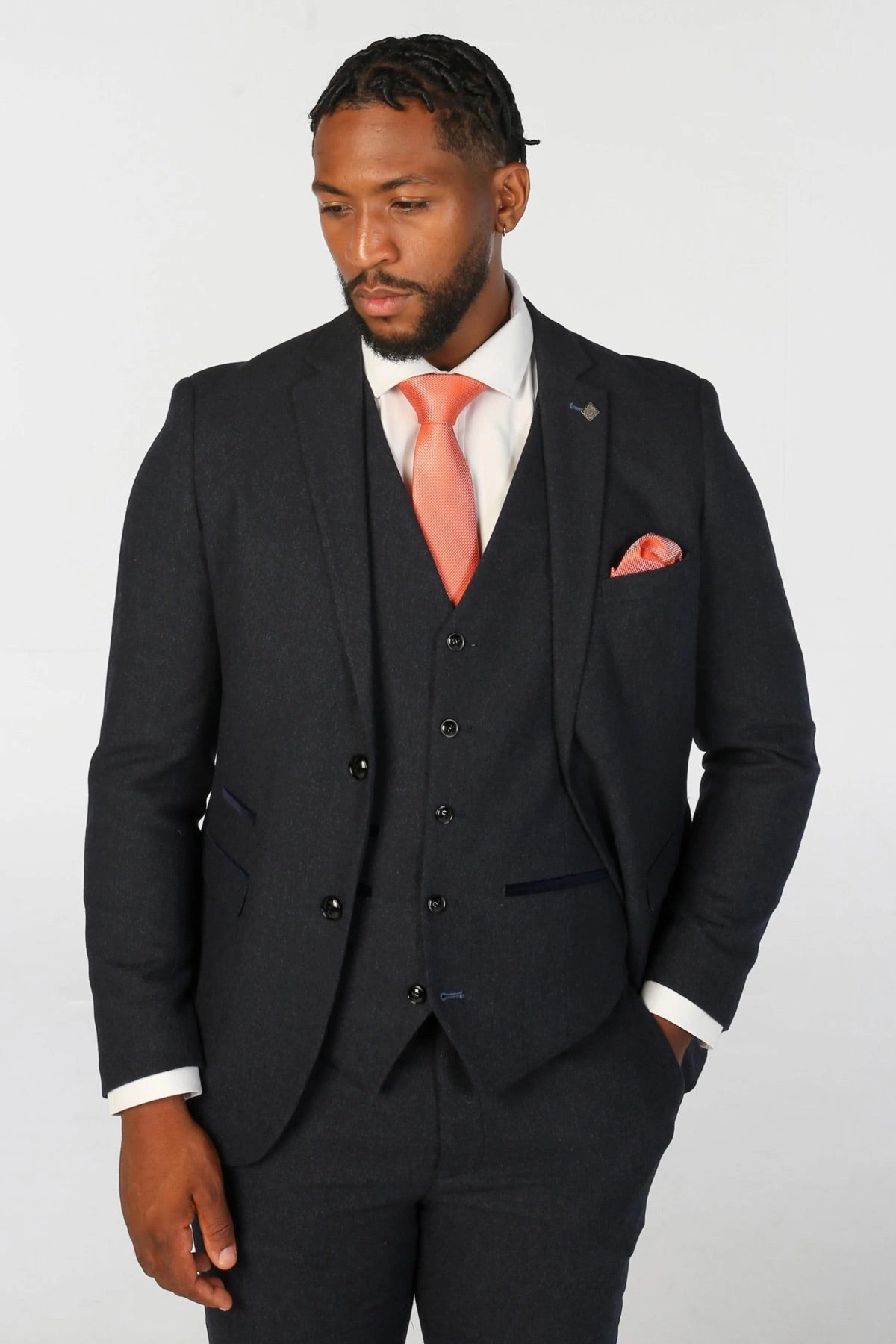 Oscar 3 Piece Suit Wool Blend Tweed Tailored Fit Formal Dress