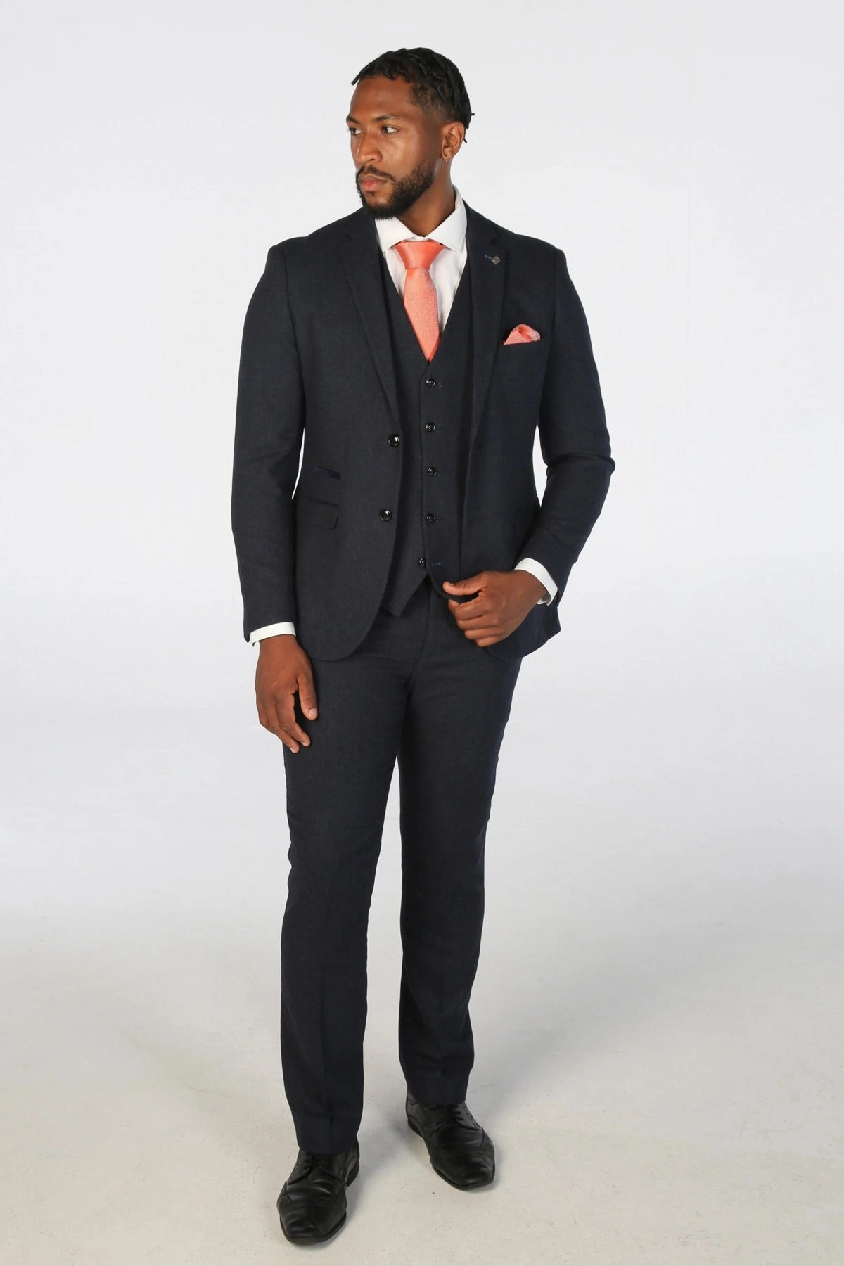 Oscar 3 Piece Suit Wool Blend Tweed Tailored Fit Formal Dress