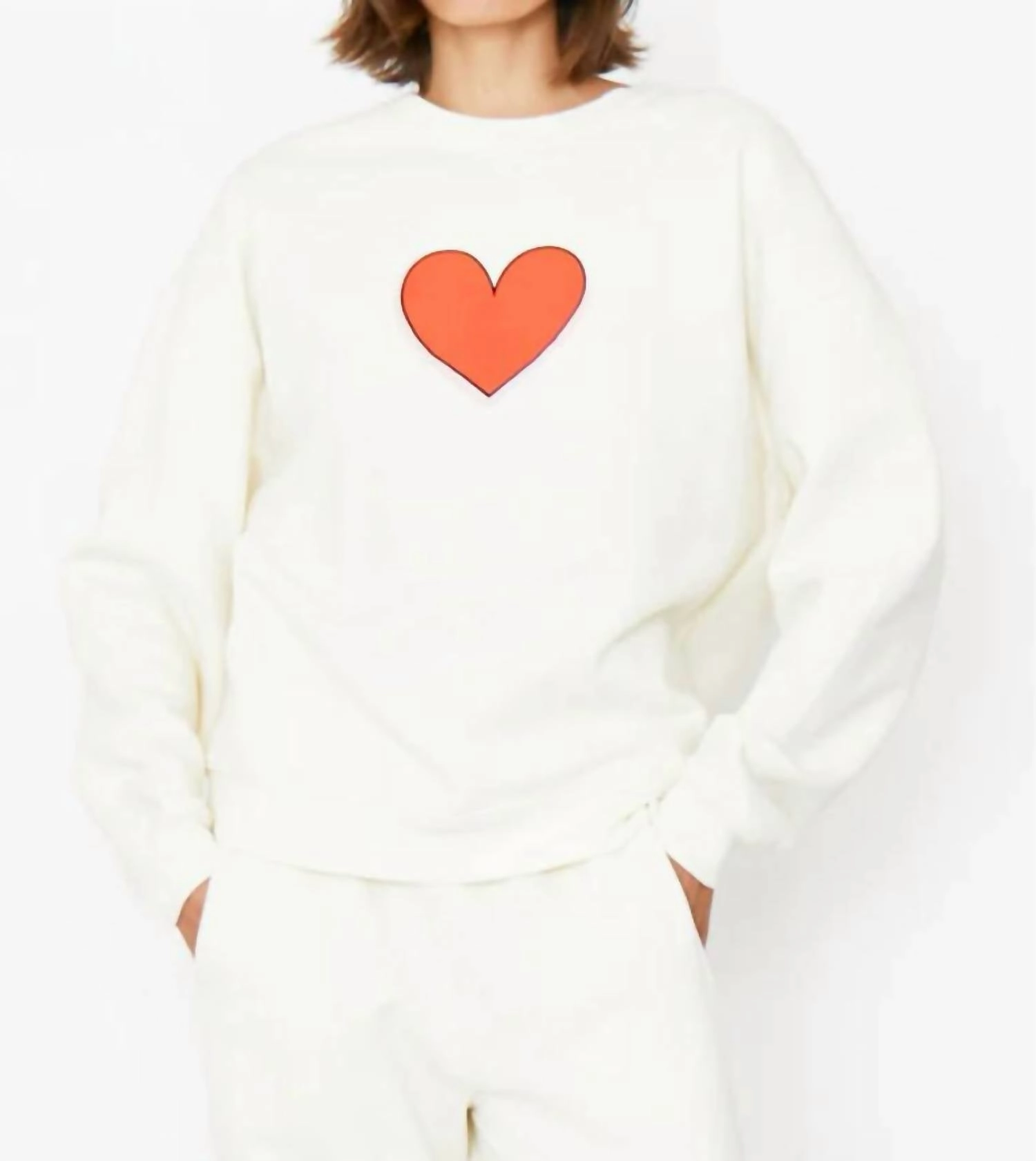 Oversized Heart Sweatshirt In Cream