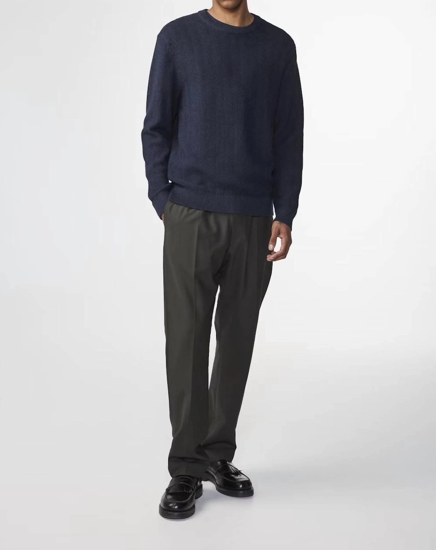 Pete Crew Sweater In Navy Melange