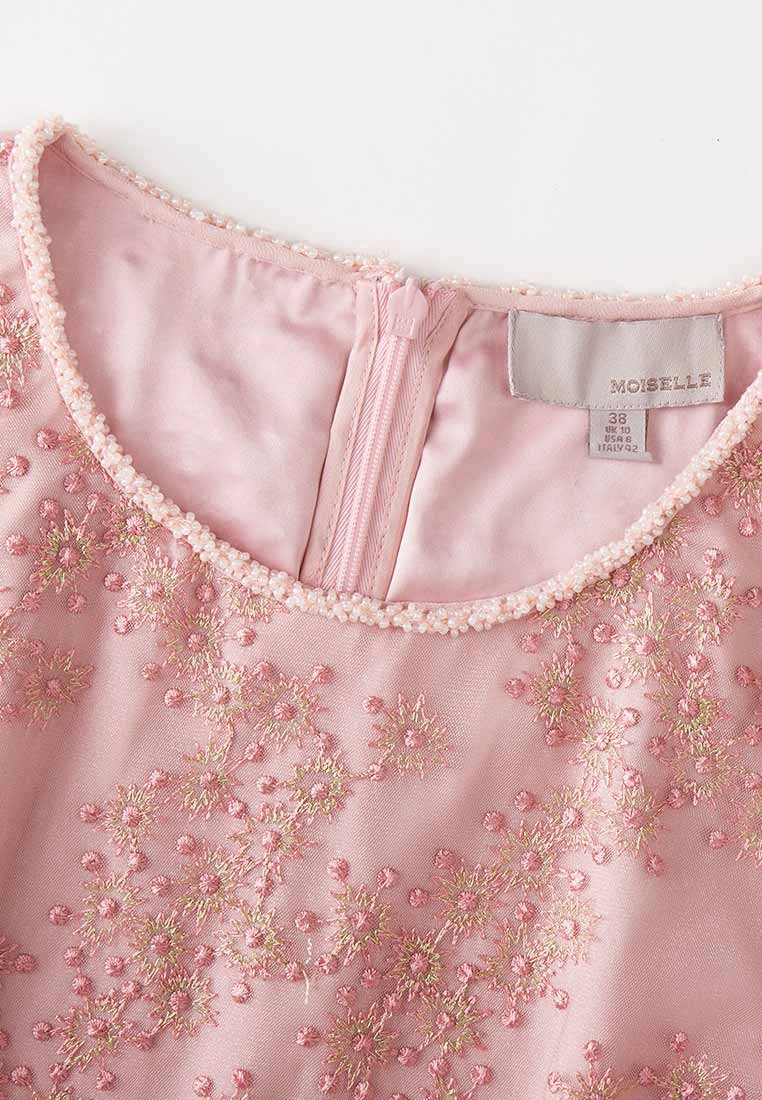 Pink Embroidered Mesh Cocktail Dress