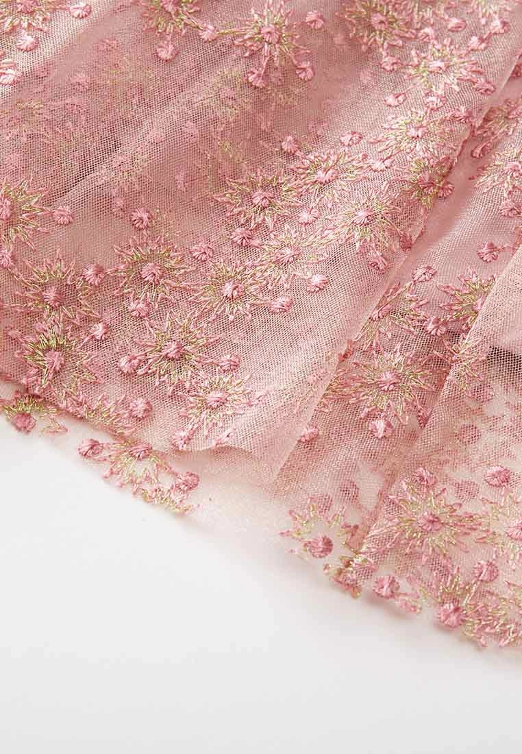 Pink Embroidered Mesh Cocktail Dress