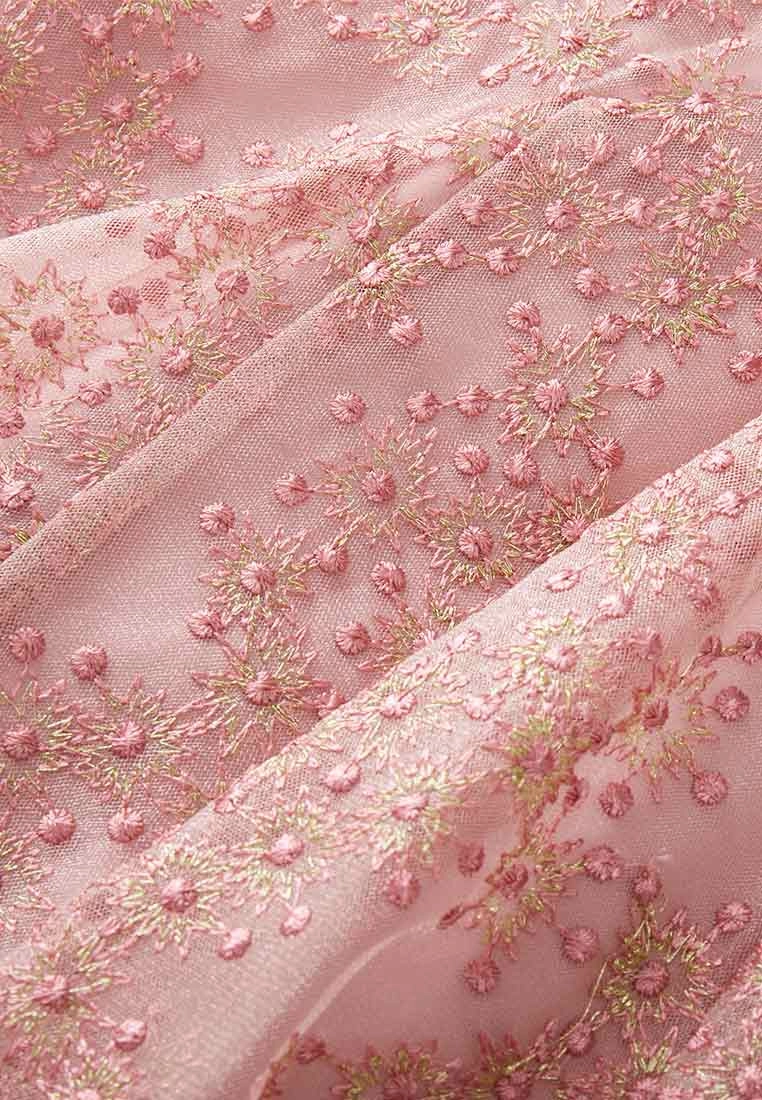 Pink Embroidered Mesh Cocktail Dress