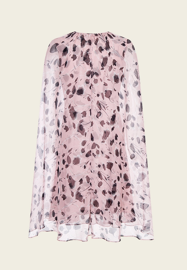 Pink Printed Chiffon Cape Dress