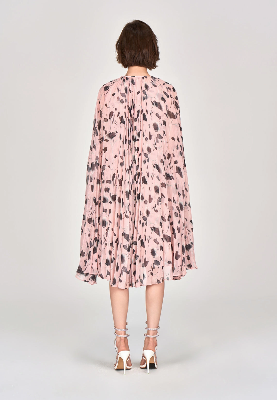 Pink Printed Chiffon Cape Dress