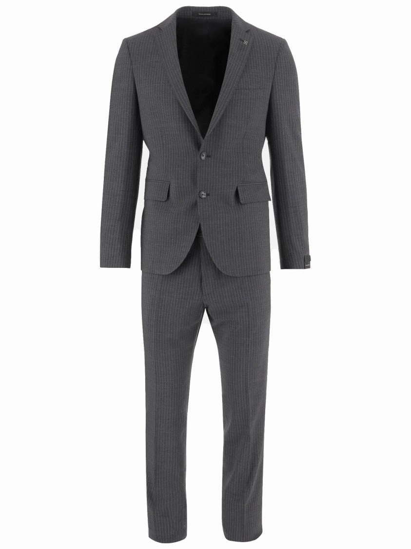 Pinstripe Wool Blend Dress With Classic Reverse Design