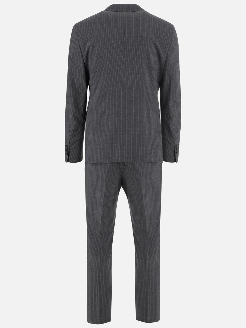 Pinstripe Wool Blend Dress With Classic Reverse Design