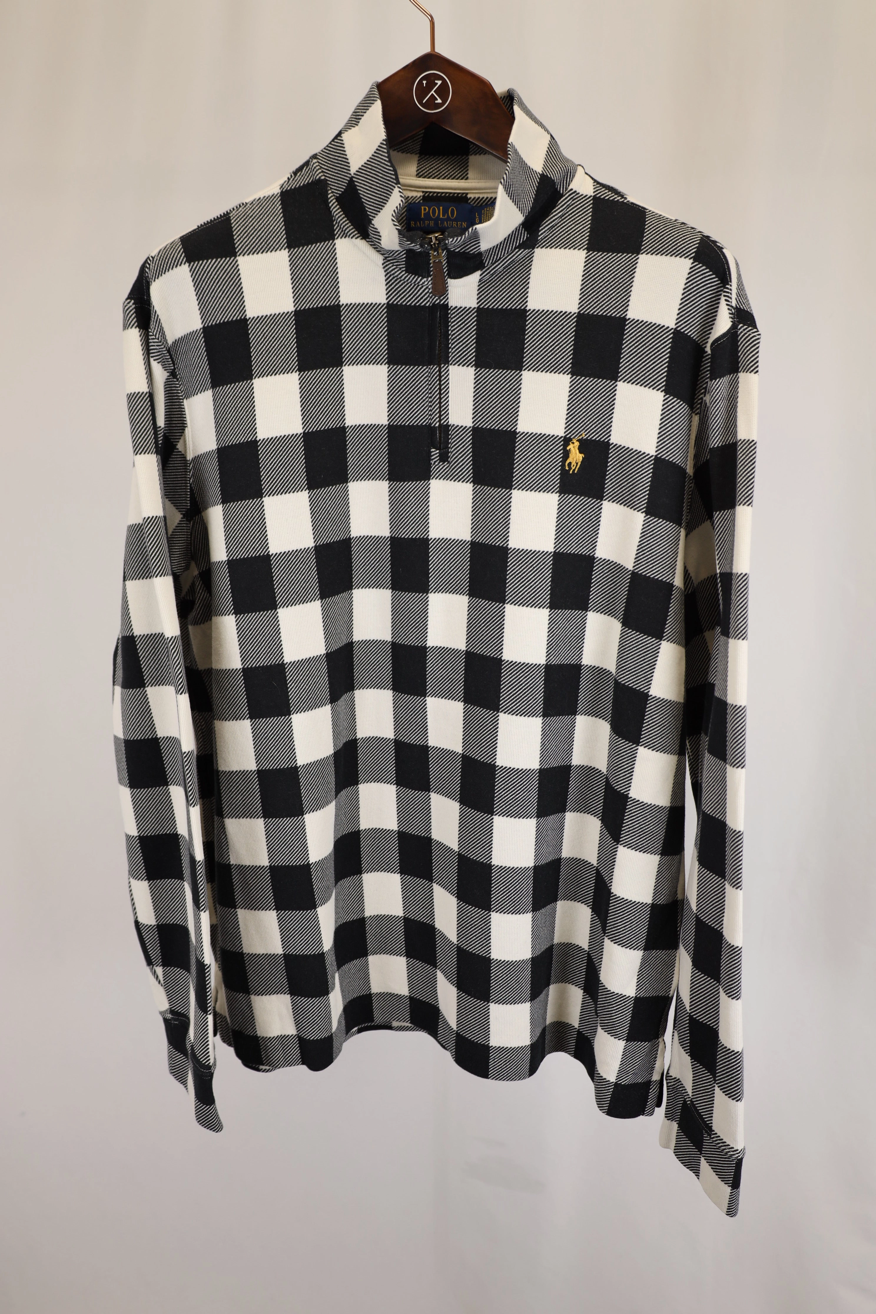Polo Ralph Lauren Checked Double-Knit Quarter-Zip Pullover in Black Cotton