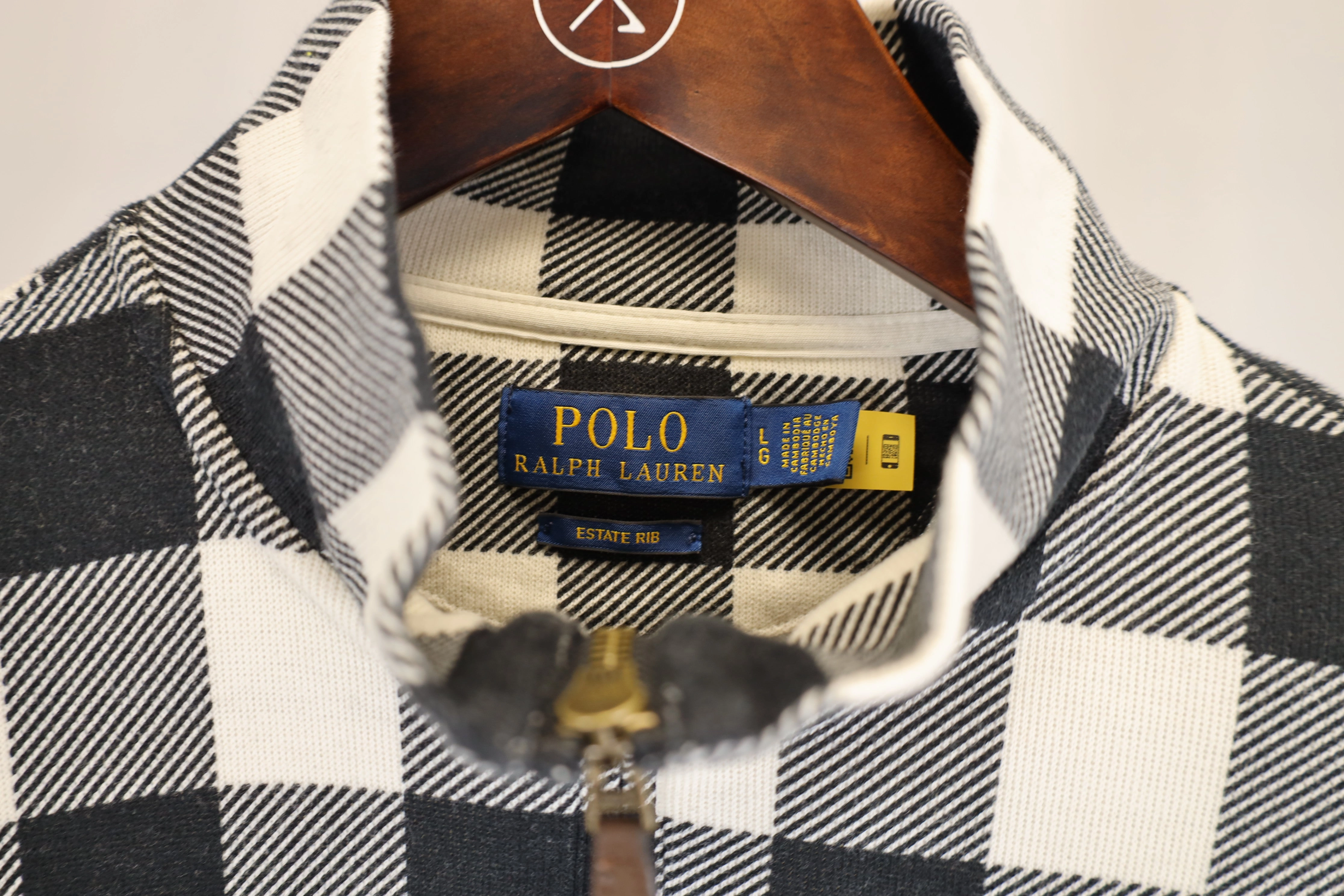 Polo Ralph Lauren Checked Double-Knit Quarter-Zip Pullover in Black Cotton