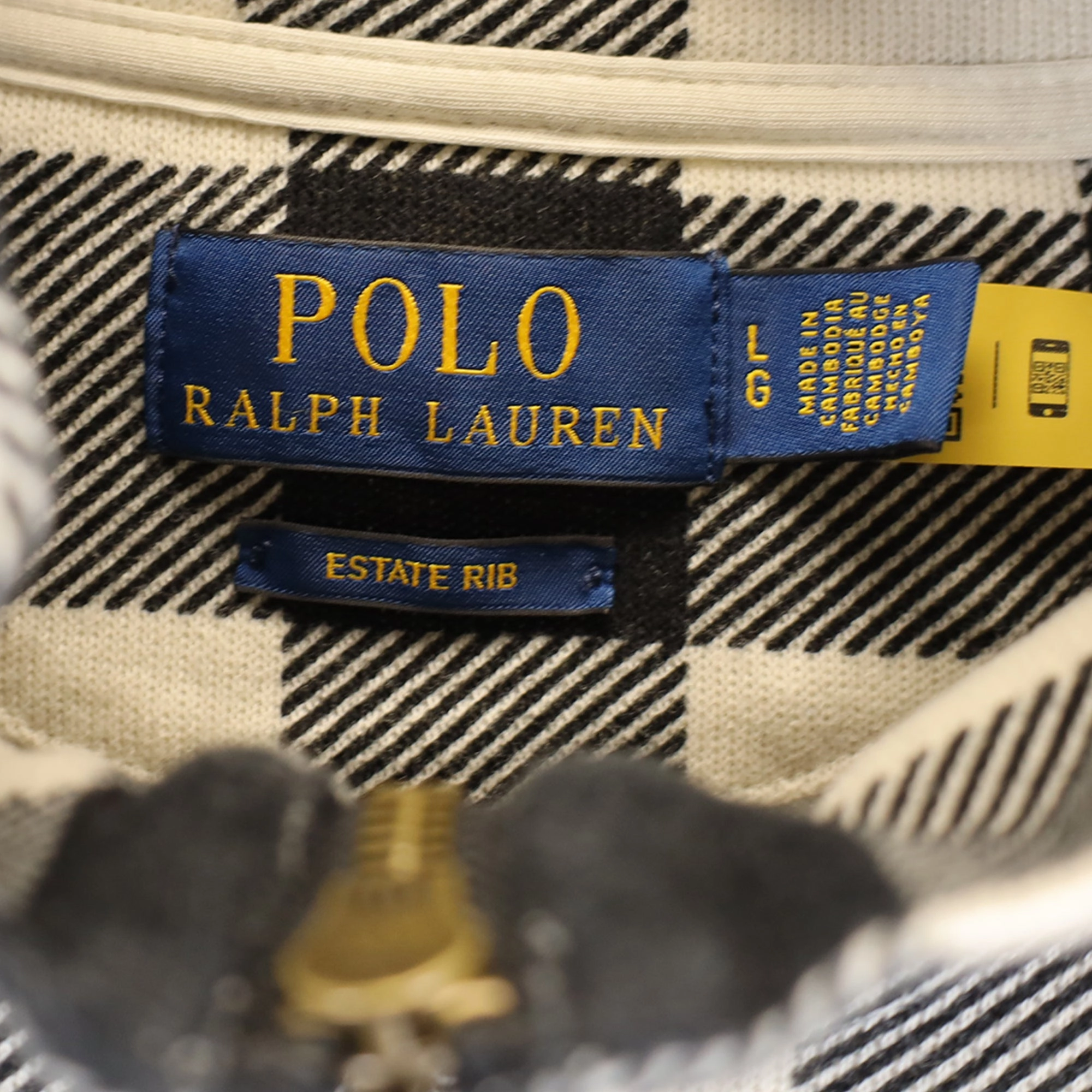 Polo Ralph Lauren Checked Double-Knit Quarter-Zip Pullover in Black Cotton