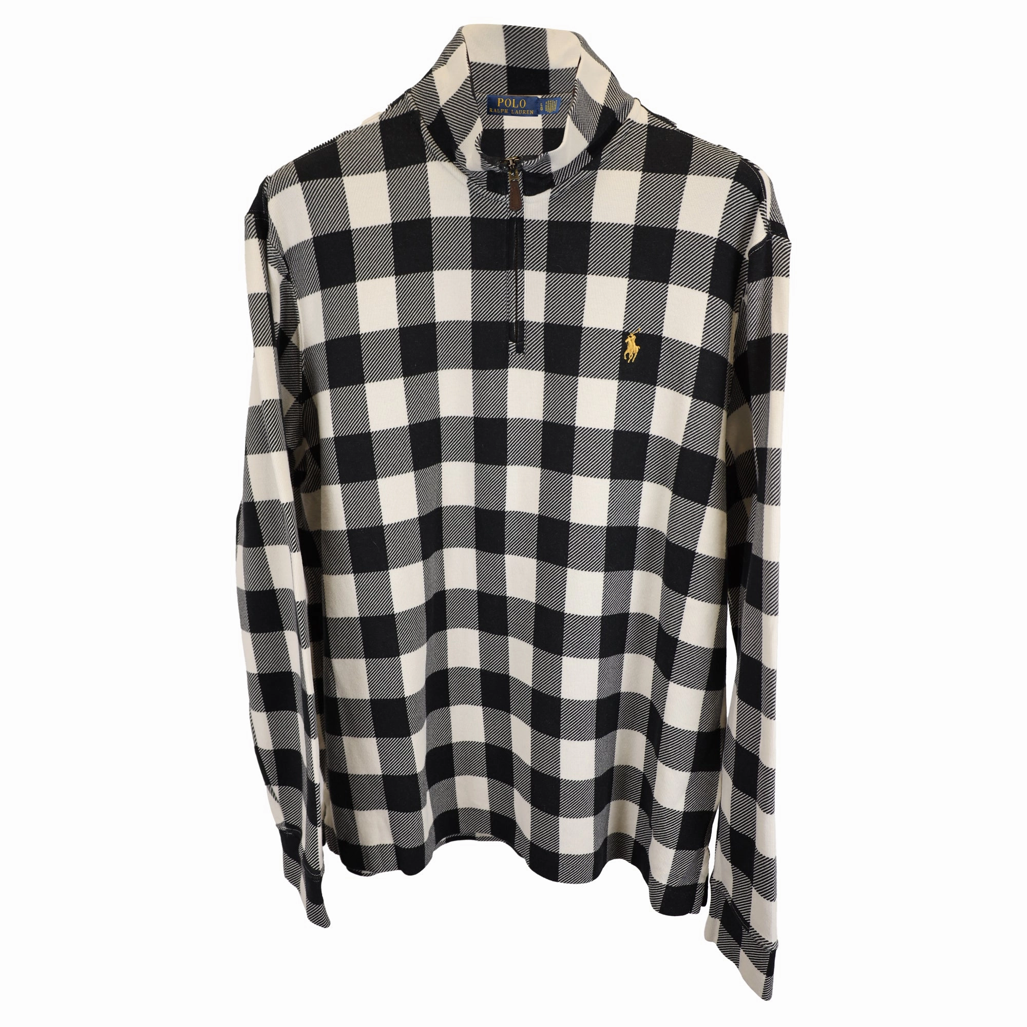 Polo Ralph Lauren Checked Double-Knit Quarter-Zip Pullover in Black Cotton