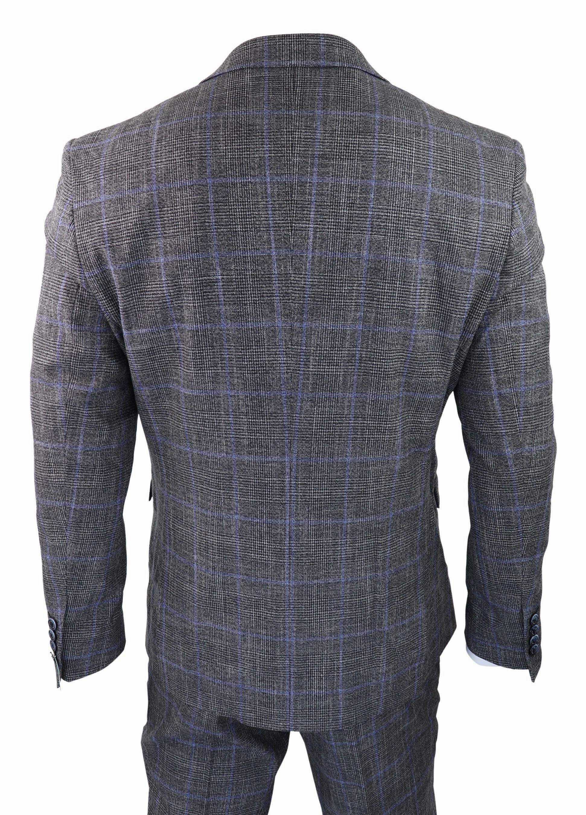 Power 3 Piece Suit Check Grey Double Breasted
