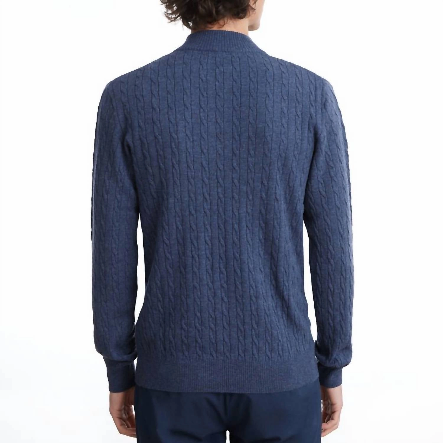 Premium Luxury Cable Quarter Zip Sweater In Dark Blue