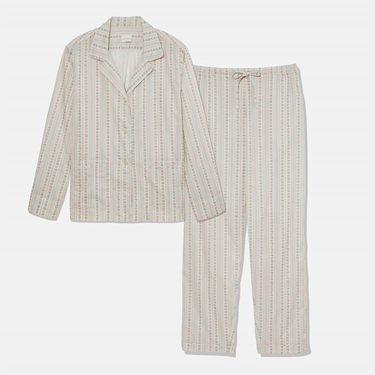 Printed Floral Cotton Long Pajama Set In Rose Wallpaper