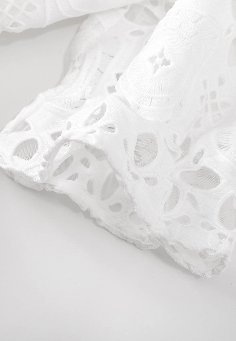 Puff Sleeves White Lace Dress