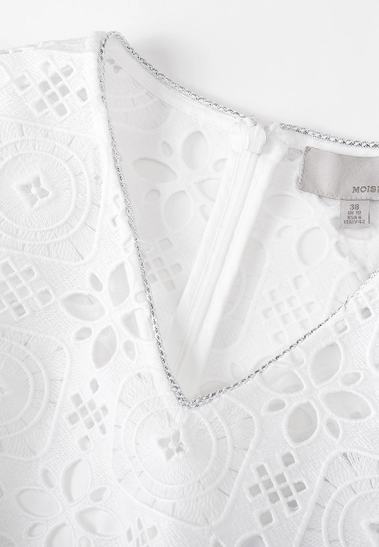 Puff Sleeves White Lace Dress