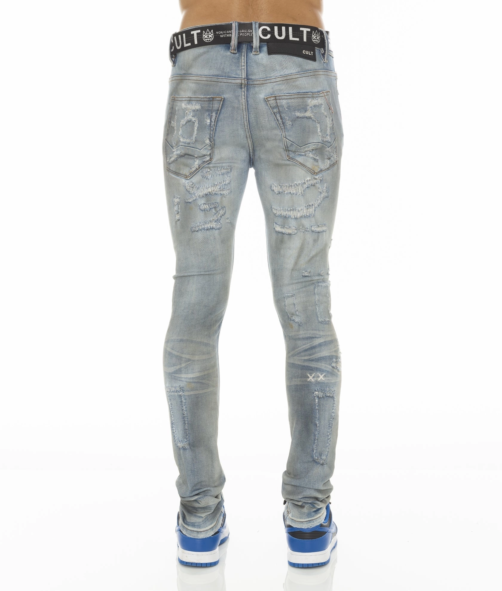 PUNK SUPER SKINNY STRETCH w/ BELT IN AZTEC
